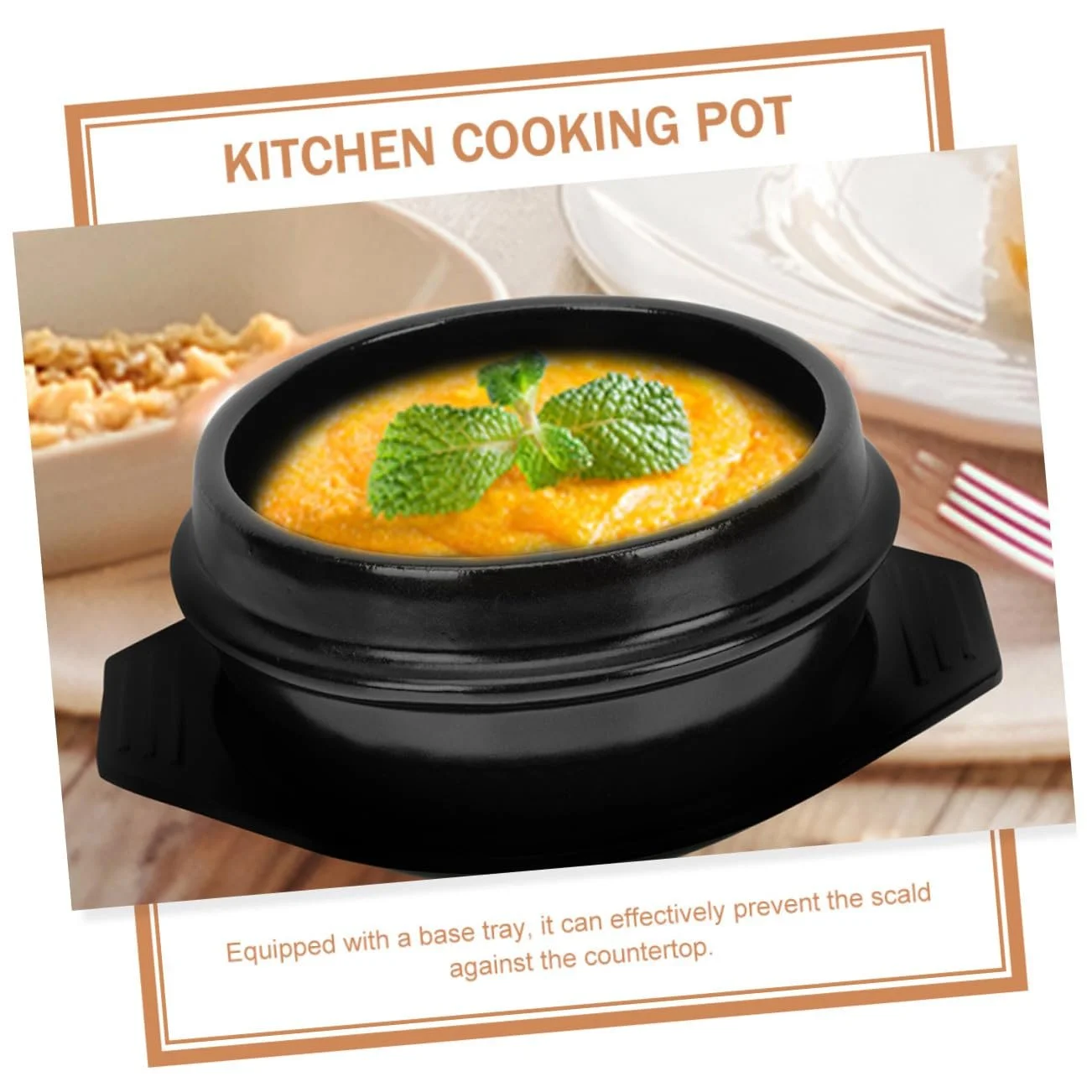 Кастрюля для бибимбапа керамическая круглая с двойными ручками и термостойкой подставкой, фото №5