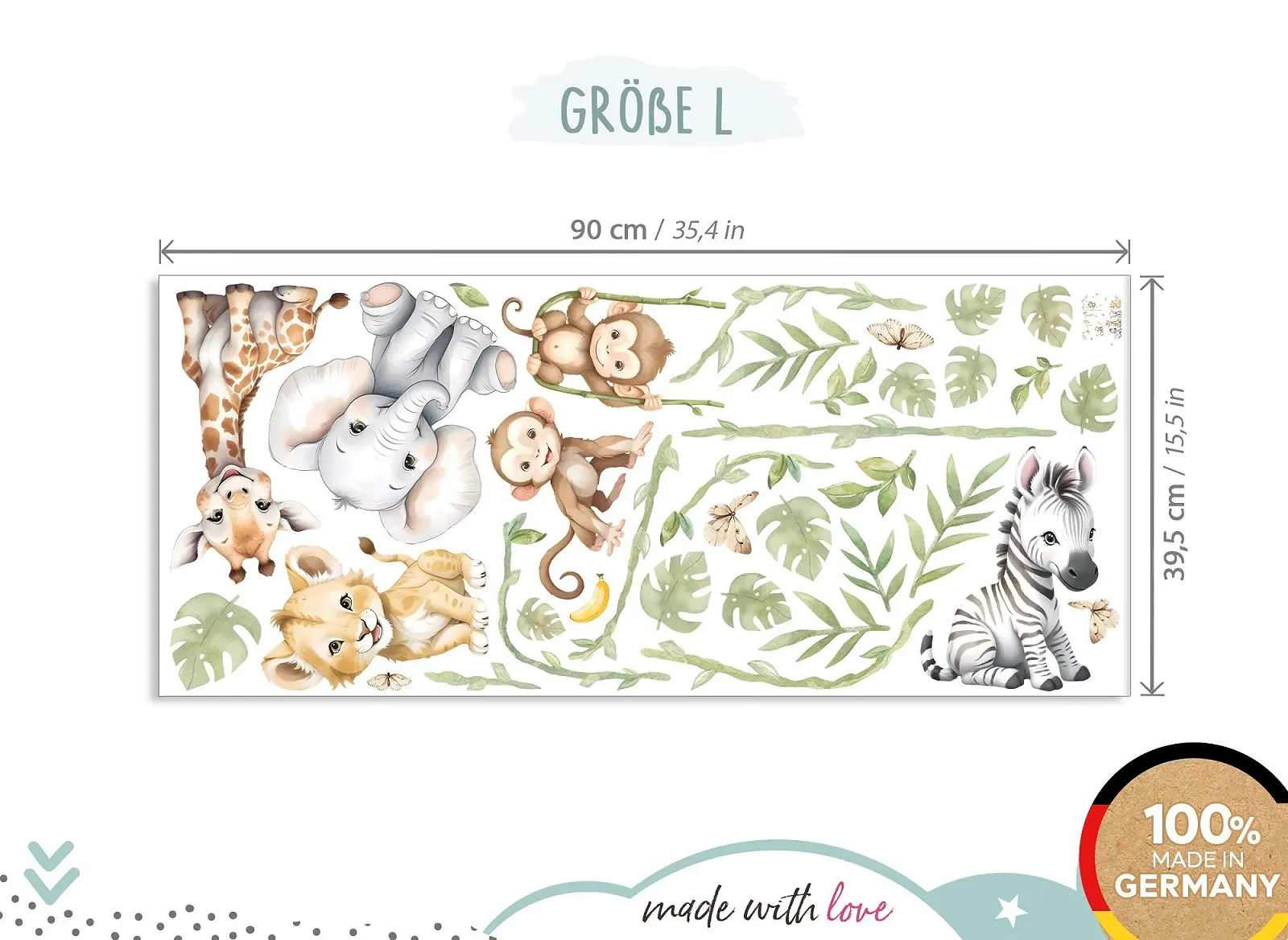 Наклейка на стену Little Deco DL5130 L Сафари Животные Жираф Лев Слон, фото №4