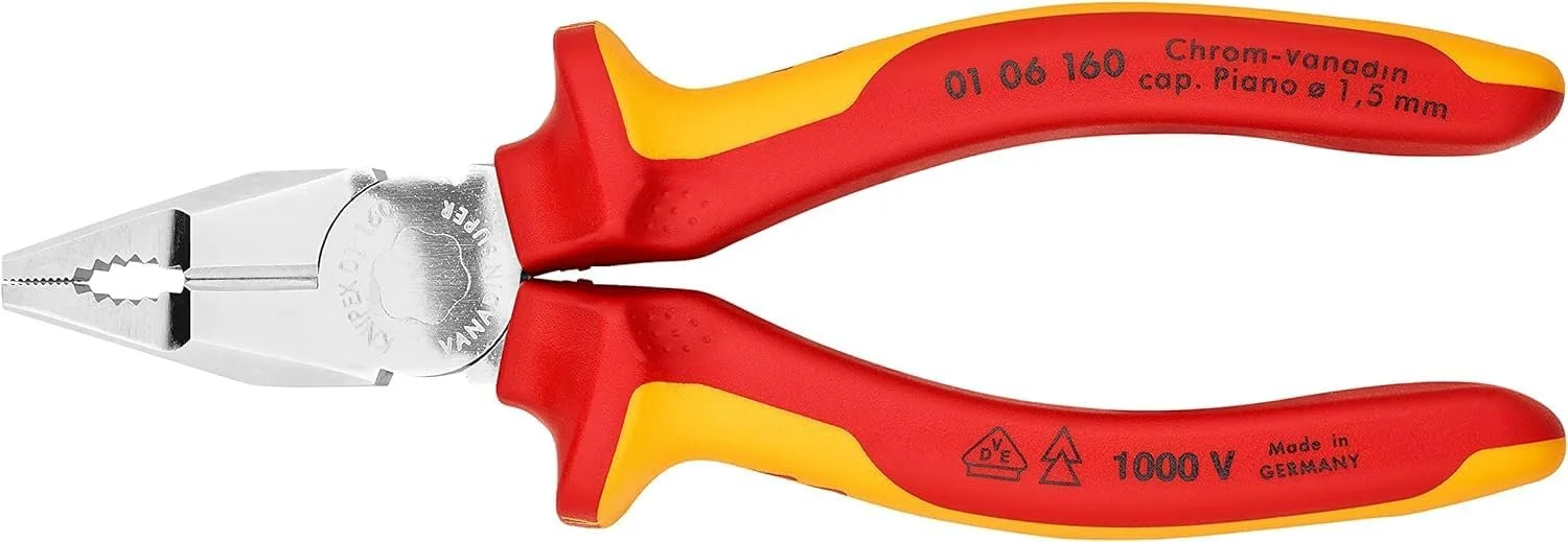 Плоскогубцы комбинированные KNIPEX 01 06 160 Хром-ванадиевая сталь, изолированные, с многокомпонентными ручками, VDE тестирование, хром-покрытие, 160 мм, фото №3