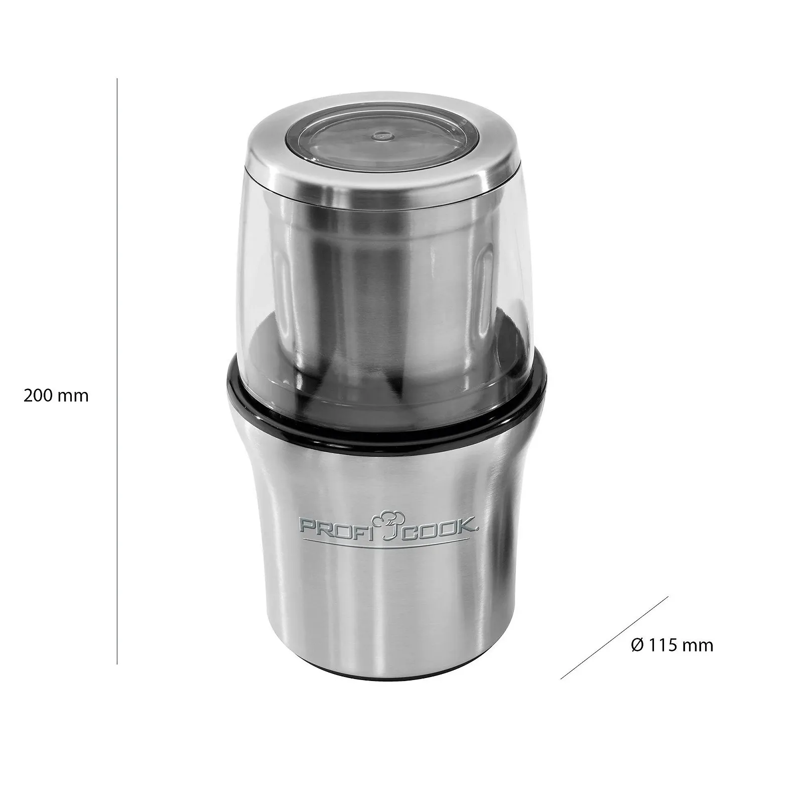 Кофемолка ProfiCook PC-KSW 1021 N, электрическая, 200 Вт, измельчитель, корпус из нержавеющей стали, фото №3 Кофемолка ProfiCook PC-KSW 1021 N, электрическая, 200 Вт, измельчитель, корпус из нержавеющей стали, фото №3