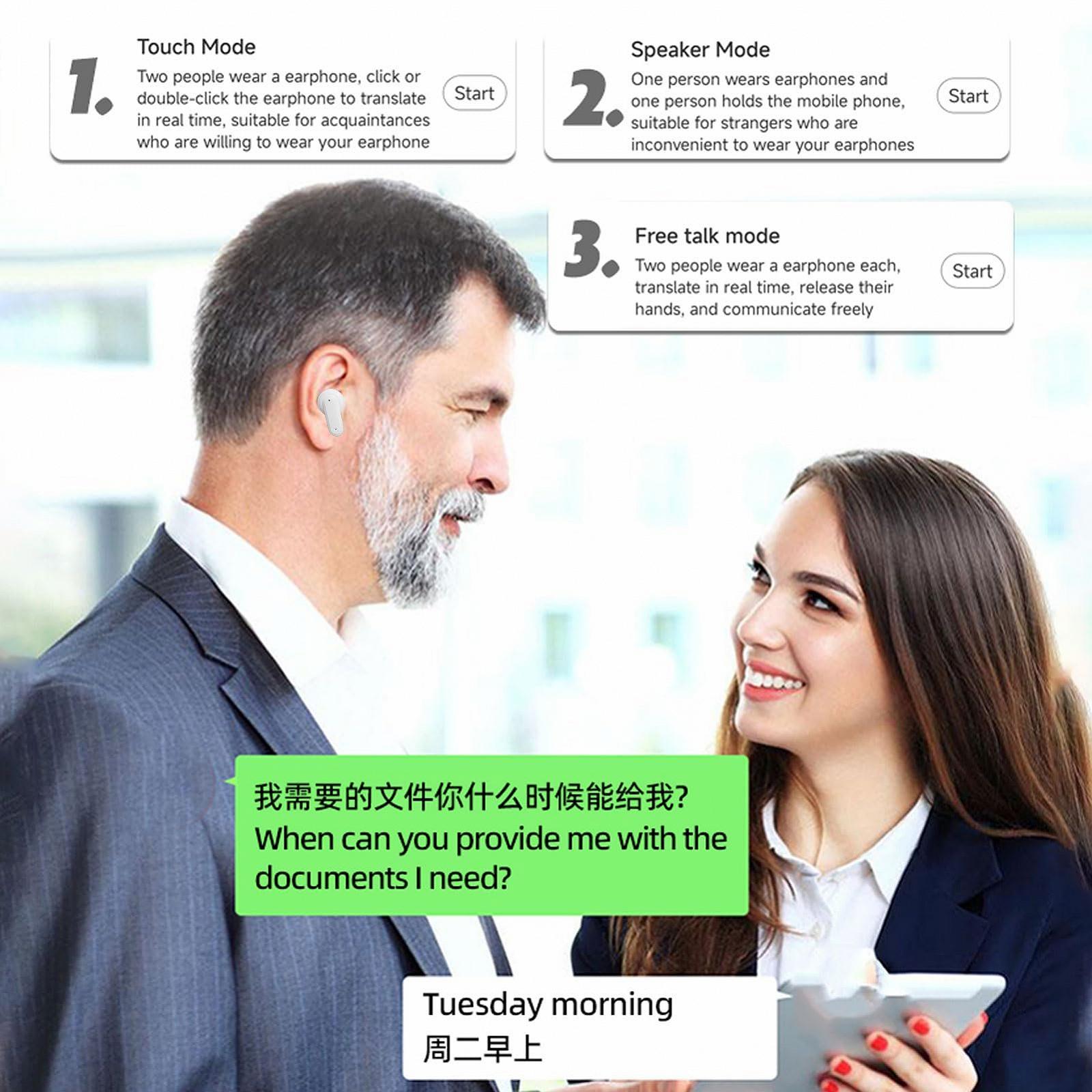 Навушники-перекладачі зі сенсорним РК-екраном AI, 144 мови, в реальному часі, Bluetooth 5.4, фото №6