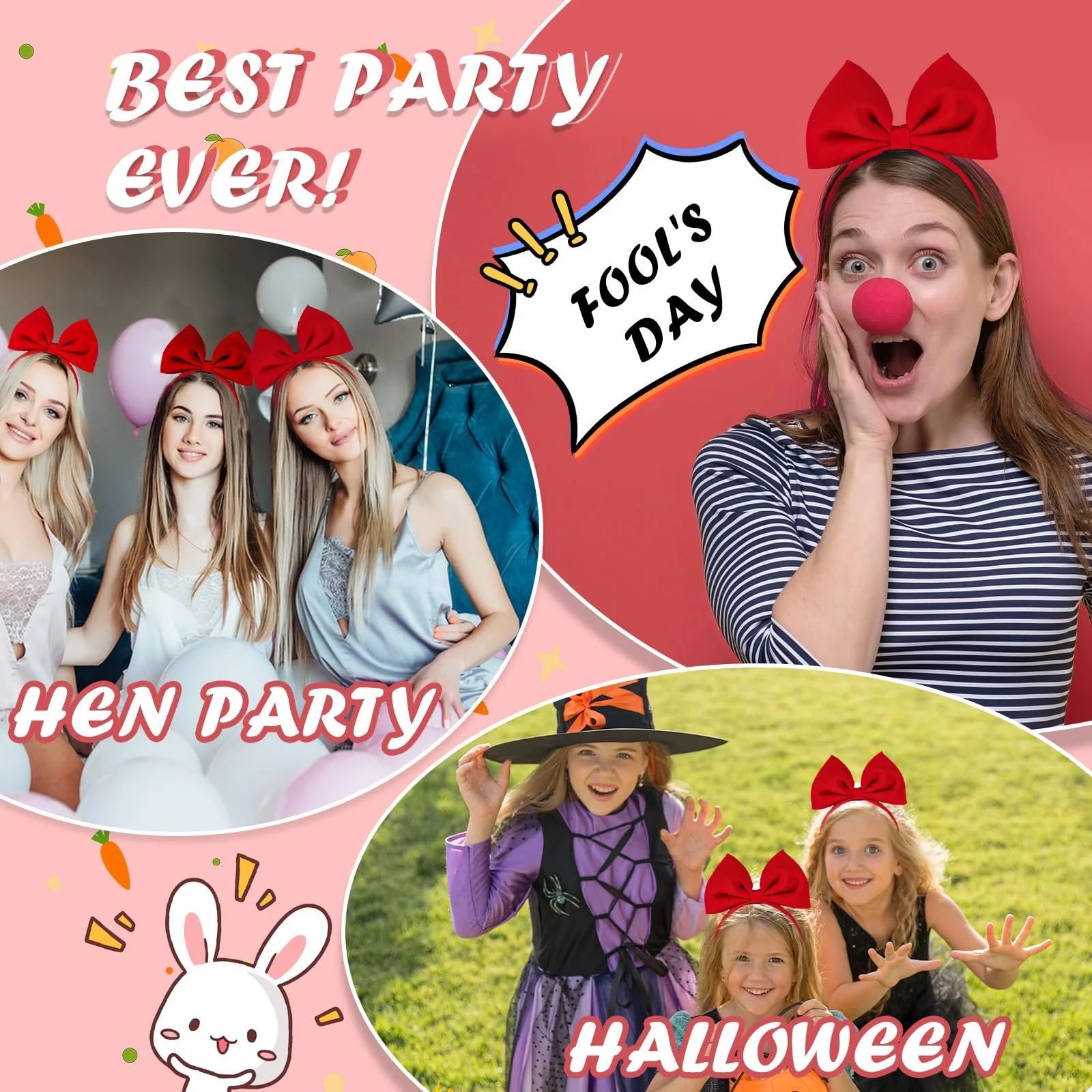 Обруч на голову Sibba Bows Червона з великим бантом для жінок, аксесуар для волосся, фото №5