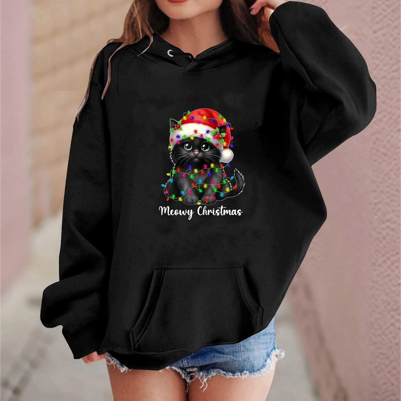 Худи Рождественское Детское Модное с принтом, длинными рукавами и круглым вырезом для девочек, фото №3