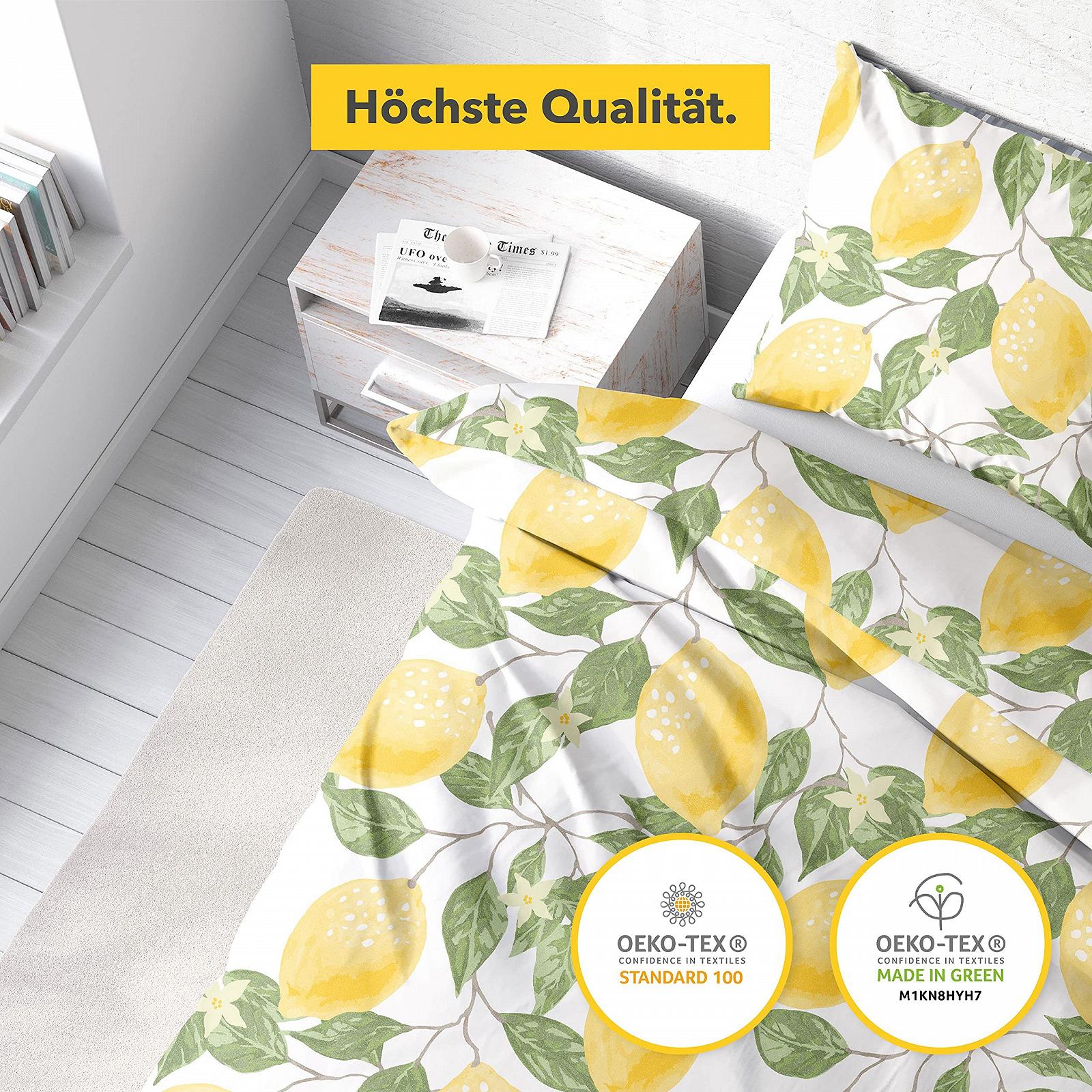 Постільна білизна Träumschön Premium 135 x 200 см + 80 x 80 см - Лимонний дизайн, світлий, літній, бавовняний, м'який, дихаючий, не потребує прасування, фото №2