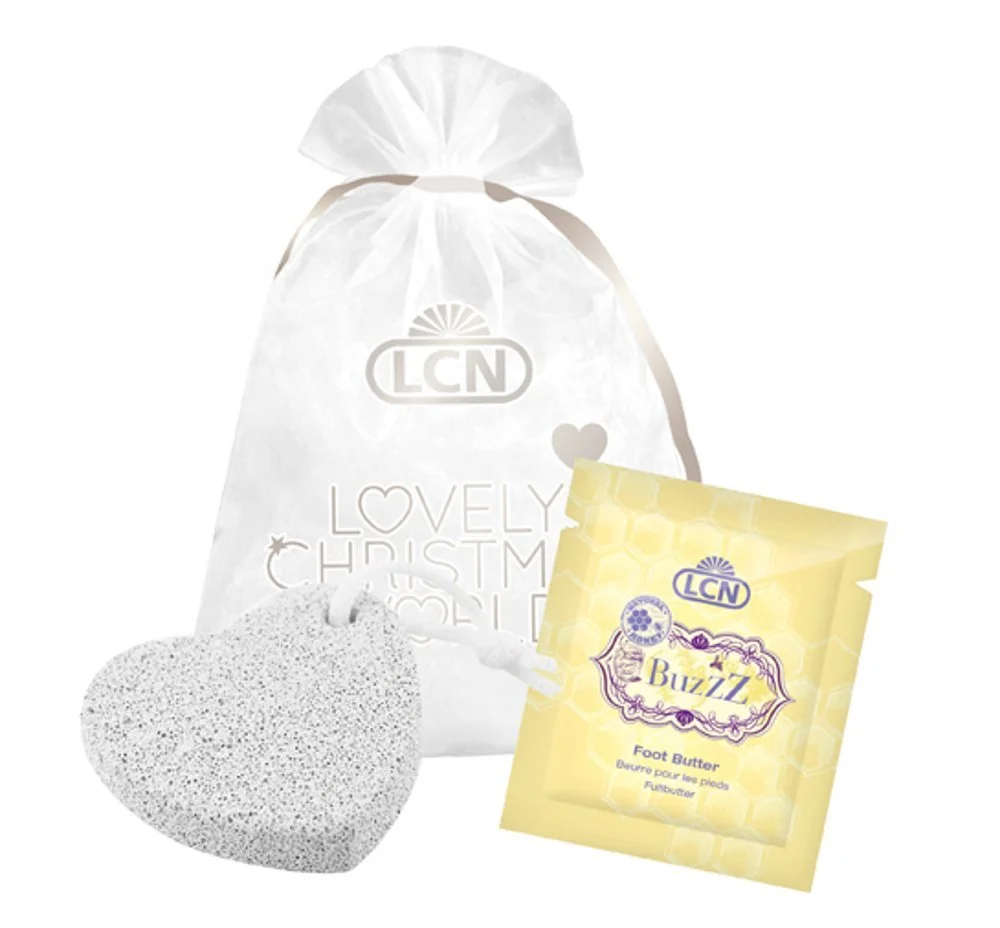 Набір краси Крем для ніг LCN Різдвяний світ – набір з 3 предметів Buzzz і кулон-серце з пемзи в гарному мішечку з органзи, фото №1