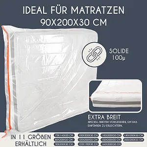 Пластиковый чехол для матраса 90 x 200 см (Толщина 30 см) Сумка для хранения матрасов, с практичной молнией synthetic.ua - Фото 1