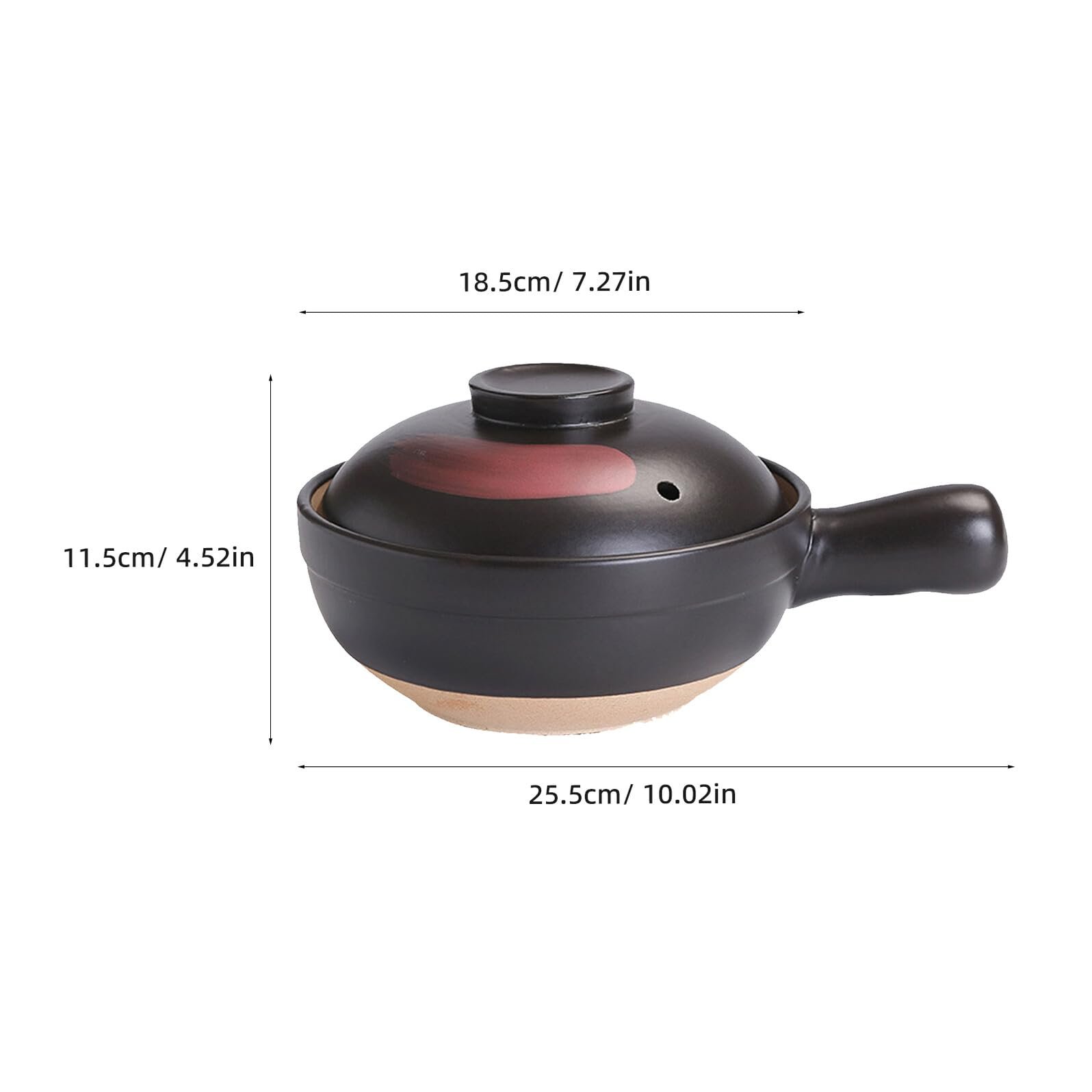 Глиняний горщик Toyvian термостійкий для газової плити Чорний з червоним малюнком, фото №2