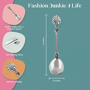 Ложка Срібло 925 проби FashionJunkie4Life Seashell Handle для солі або гірчиці, 61 мм x 12 мм x 1 мм synthetic.ua - Фото 1