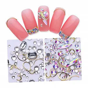 Металлические заклепки для дизайна ногтей Healvian золото Луна-Сердце Прозрачный AB Прозрачный Белый - Фото 1