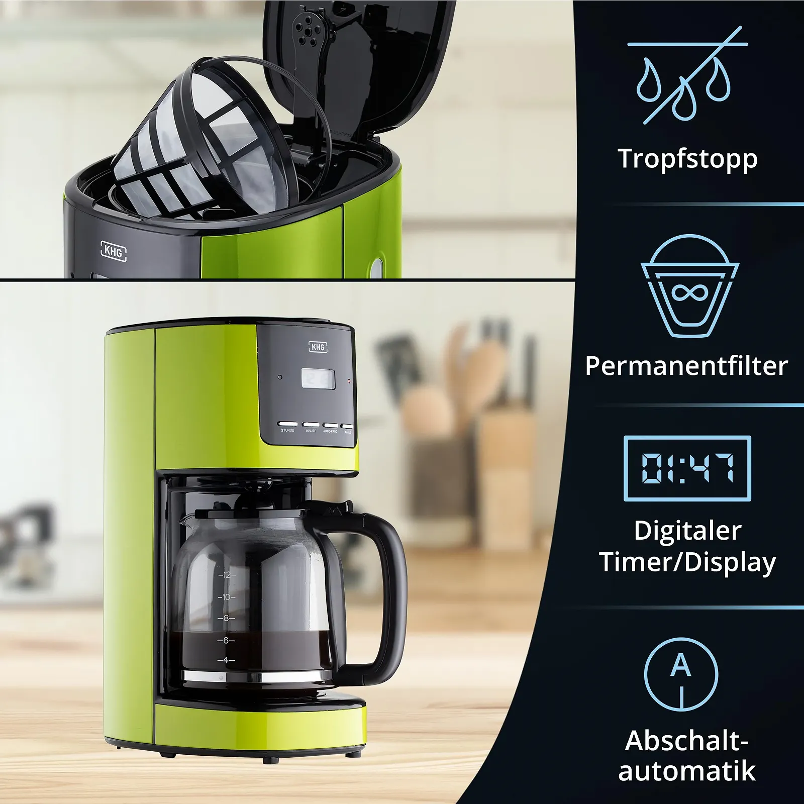 Фильтр-кофеварка KHG KA-184 (L) 1,5 л 900 Вт Зеленая, фото №4