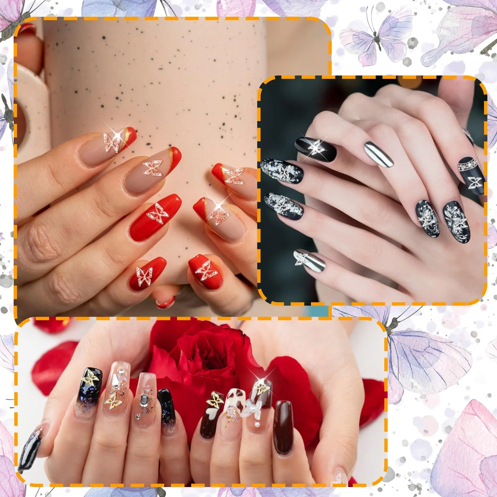 3D Украшения для ногтей Amaxiu, Бабочки, 80 шт., Золотой, Серебряный, Розовое золото, фото №5