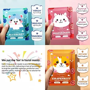 Тканевая Маска для Лица ARCHIDATE Фрукты (грейпфрут, апельсин, гранат, черника, клубника, персик) 6 шт synthetic.ua - Фото 1