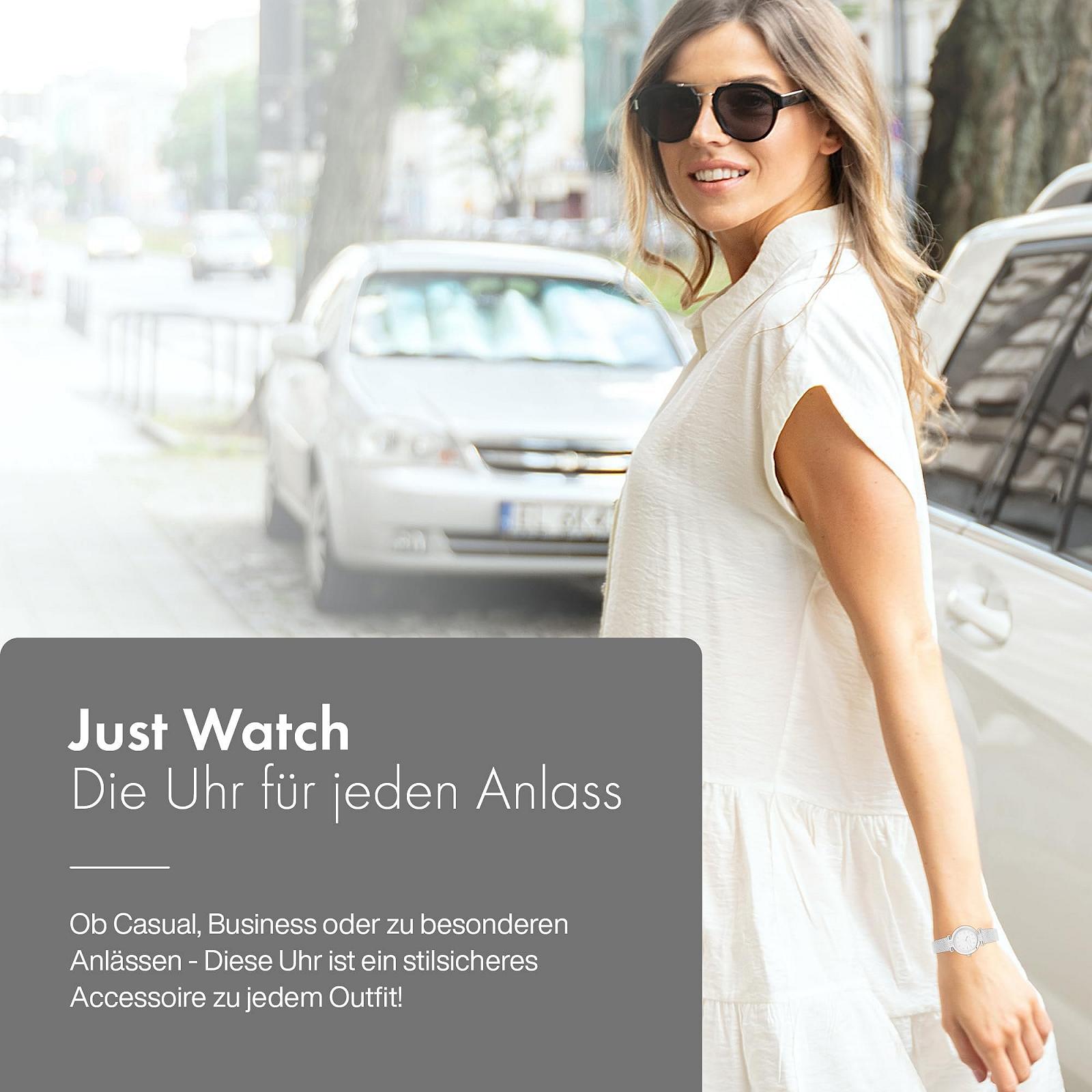 Женские часы JUST WATCH Estelle JW10173 Аналоговые Кварцевые Блестящая нержавеющая сталь Сетчатый ремешок, фото №5