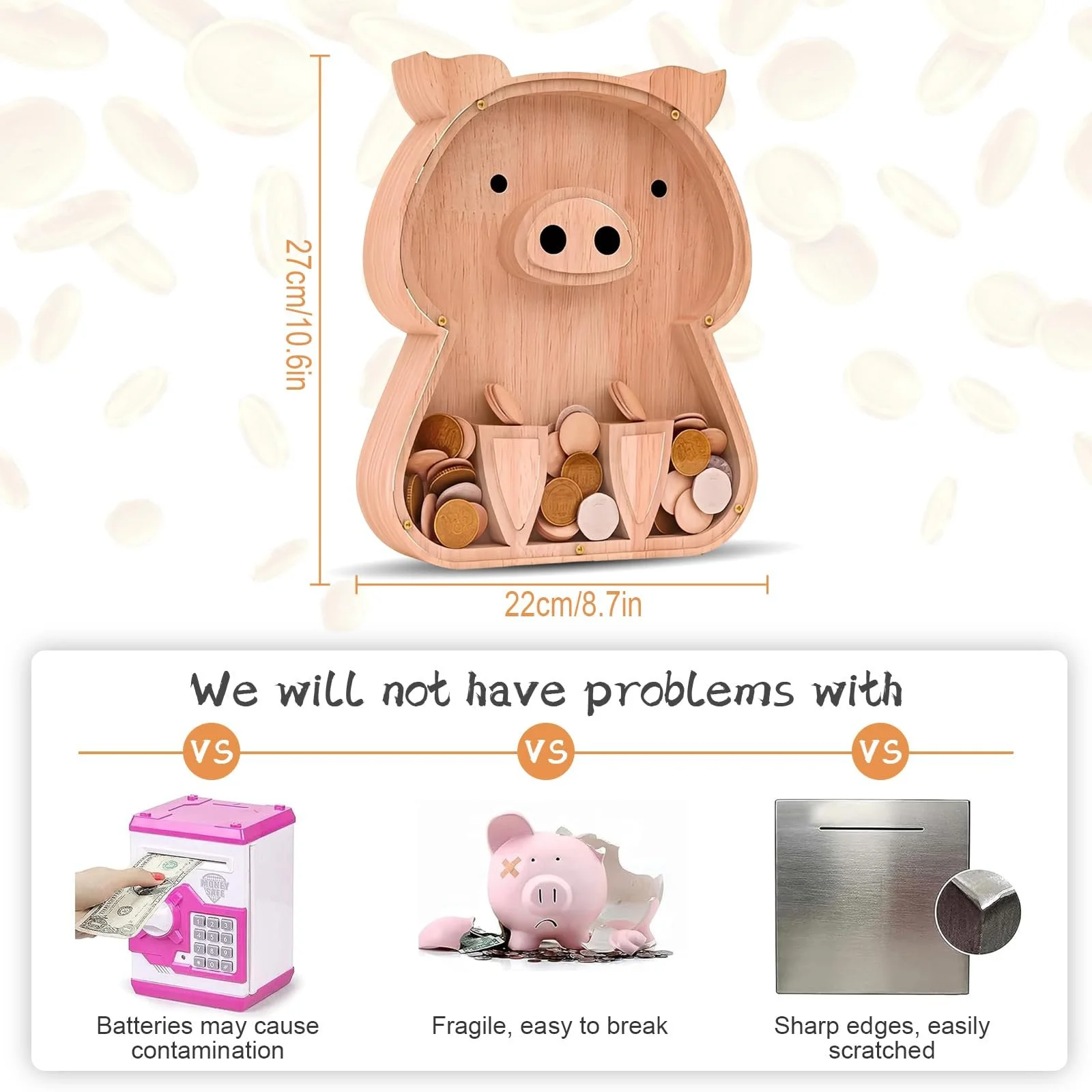 Скарбничка Дерев'яна Маленька свиня Прозора, фото №2