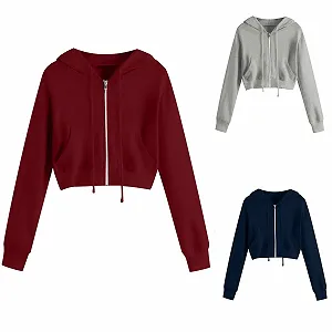 Укороченная Толстовка TRIGLICOLEUM Женская на Молнии, Худи, Y2k, Пуловер с Капюшоном, Куртка с Длинными Рукавами, Однотонная Куртка, Легкий Свитшот, Хлопковая Переходная Куртка, Повседневная Спортивная Рубашка S-XXL synthetic.ua - Фото 1