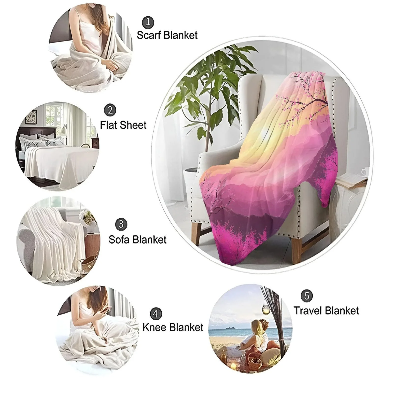 Фланелевое одеяло Плюшевое розовое фланелевое одеяло Теплое Dream Sunset Plum Blossom 3D Printed Blanket - All Seasons Children's Bed Linen Фланелевые пледы 200 x 220 см, фото №7