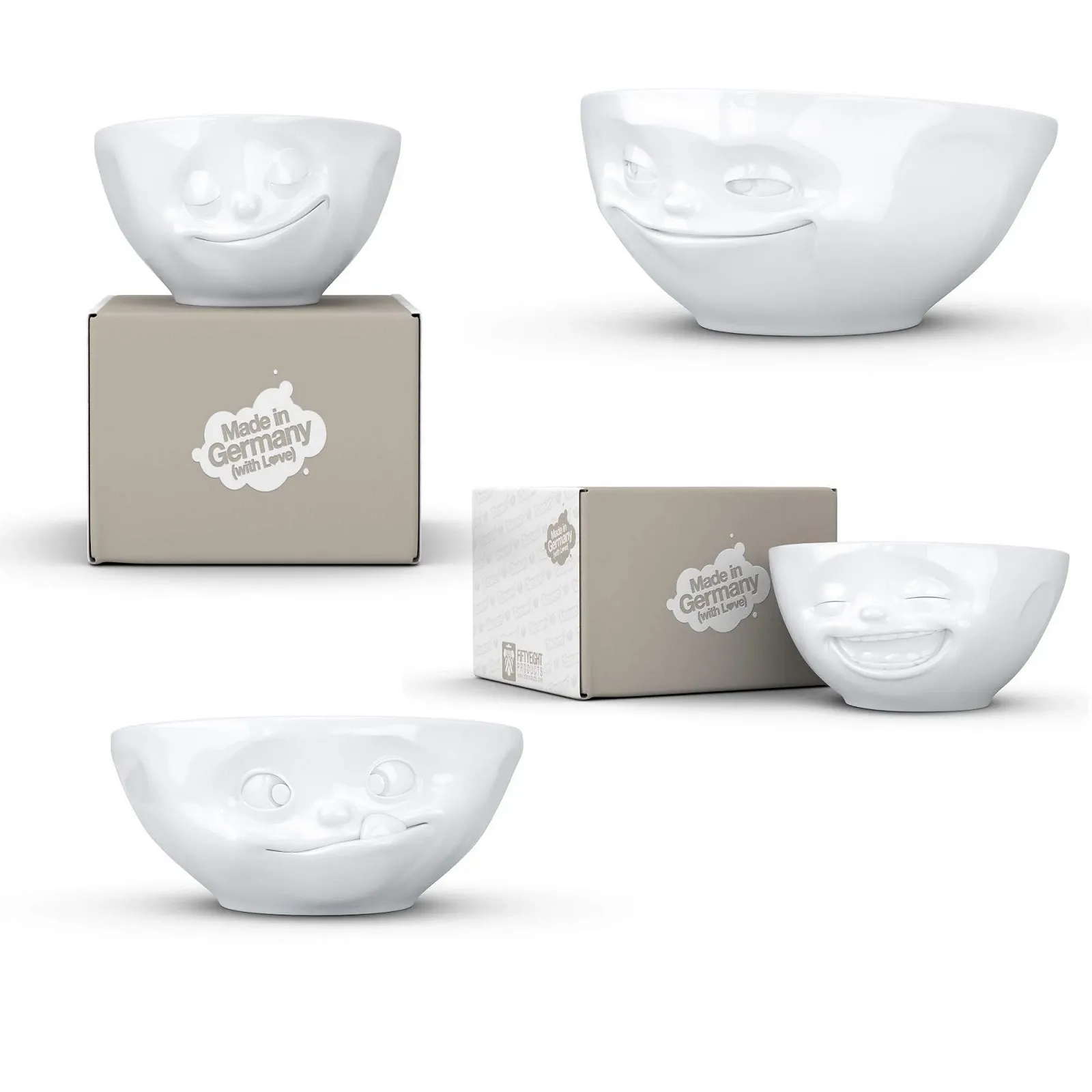 Миска Fiftyeight Набор 4 шт Улыбающийся Счастливый Вкусный Смех Белый 350 мл, фото №1