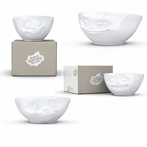 Миска Fiftyeight Набор 4 шт Улыбающийся Счастливый Вкусный Смех Белый 350 мл - Фото 1