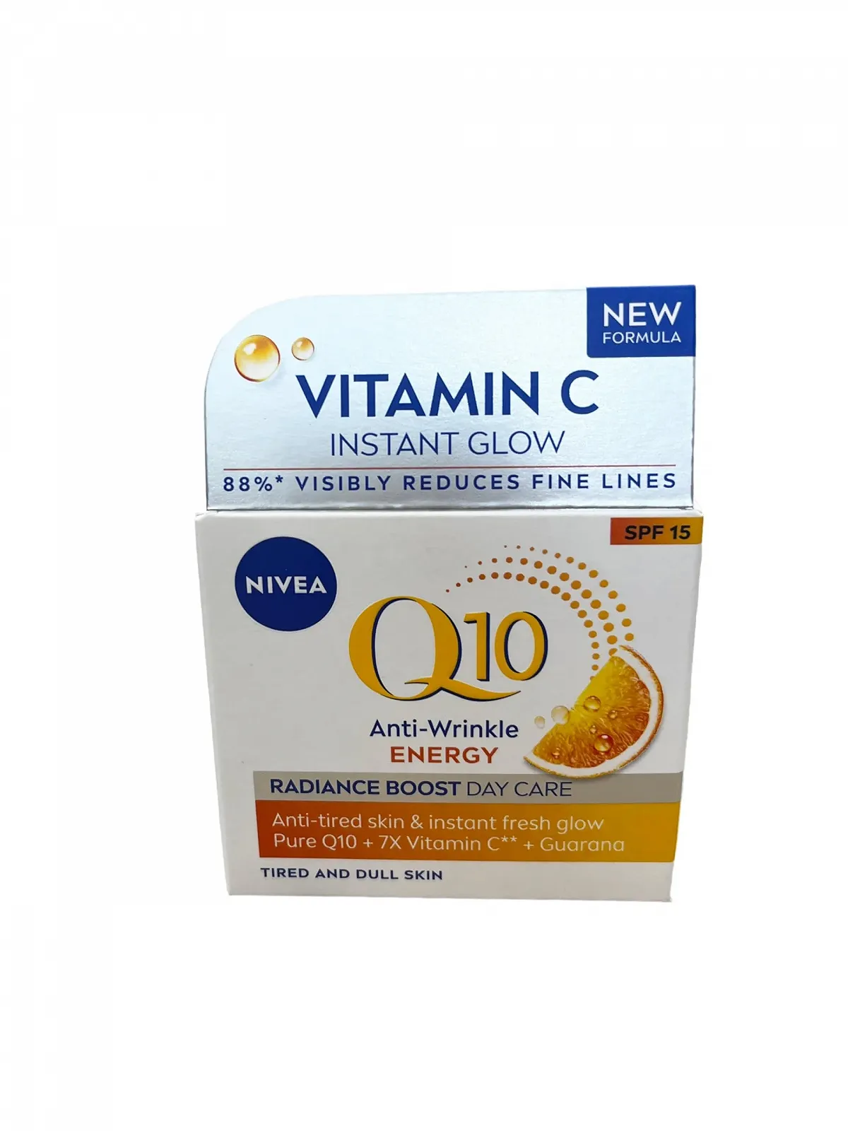 Денний крем NIVEA Q10 Plus C Anti-Wrinkle + Energising SPF 15 з вітаміном C для втомленої та тьмяної шкіри, фото №1 Денний крем NIVEA Q10 Plus C Anti-Wrinkle + Energising SPF 15 з вітаміном C для втомленої та тьмяної шкіри, фото №1