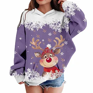 Пуловер Детский Рождественский Свитер Повседневный Топ Детский Свитер с Мультяшной Головой Оленя, с длинными рукавами (2–12 лет) - Фото 1