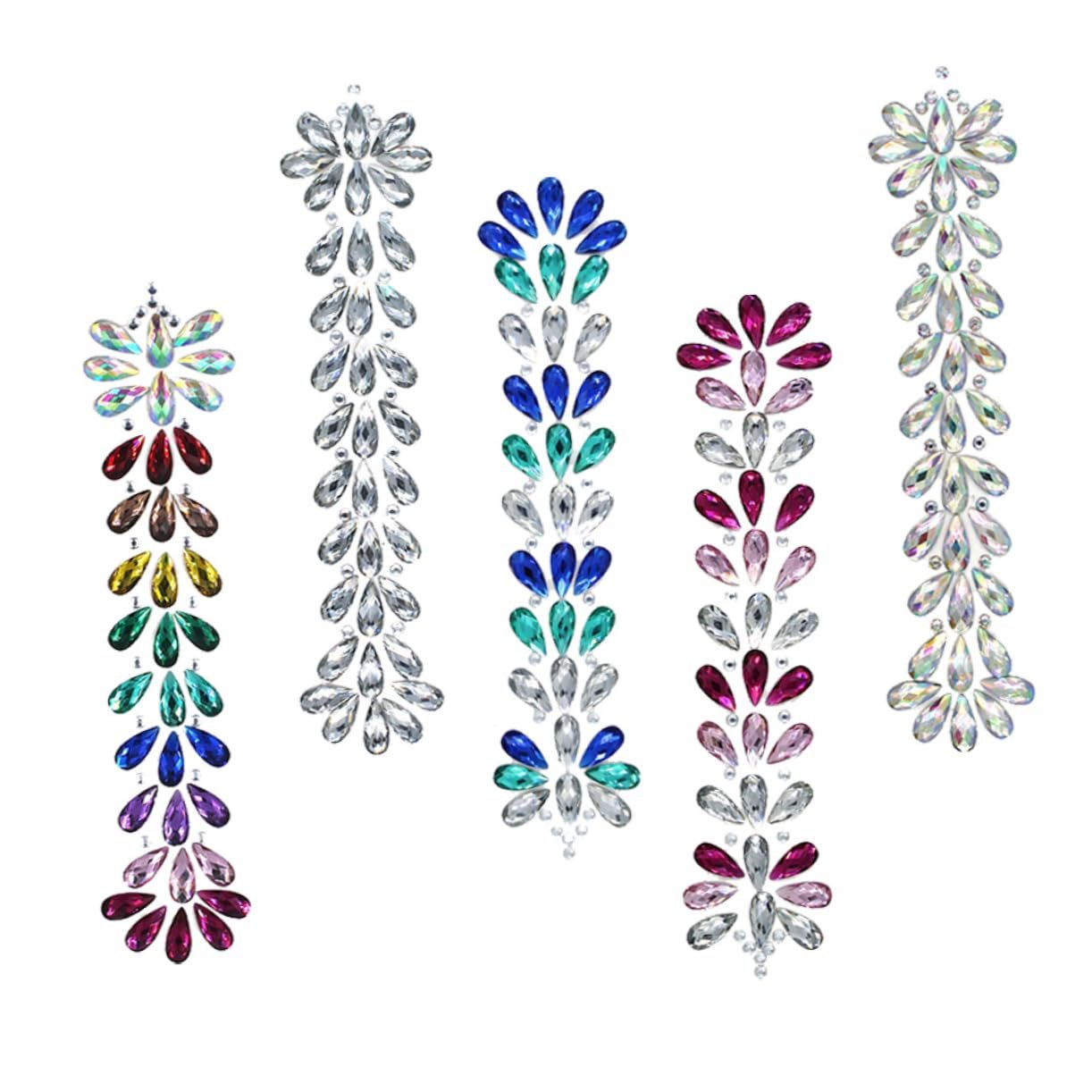 Наклейки Стразы для Лица FOMIYES 5 шт Блестки Белый, Голубой и Радужный, фото №1