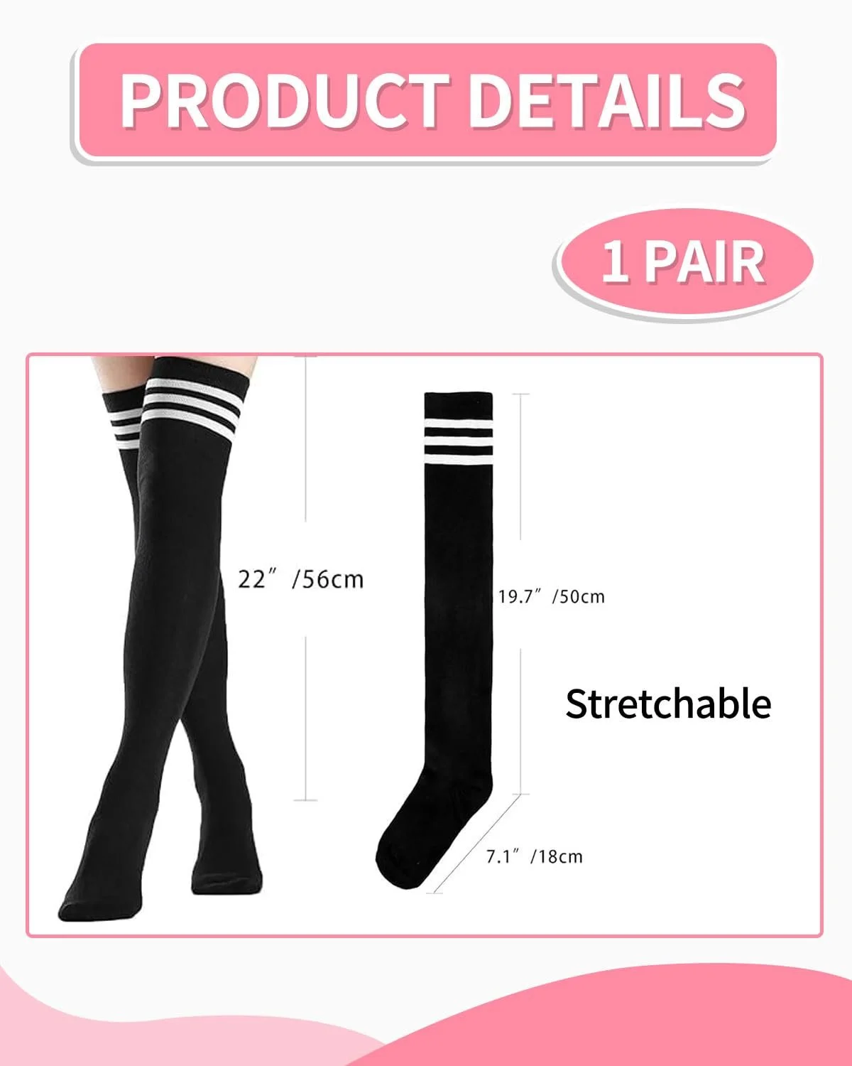 Жіночі гольфи в смужку вище коліна (1 пара), фото №2