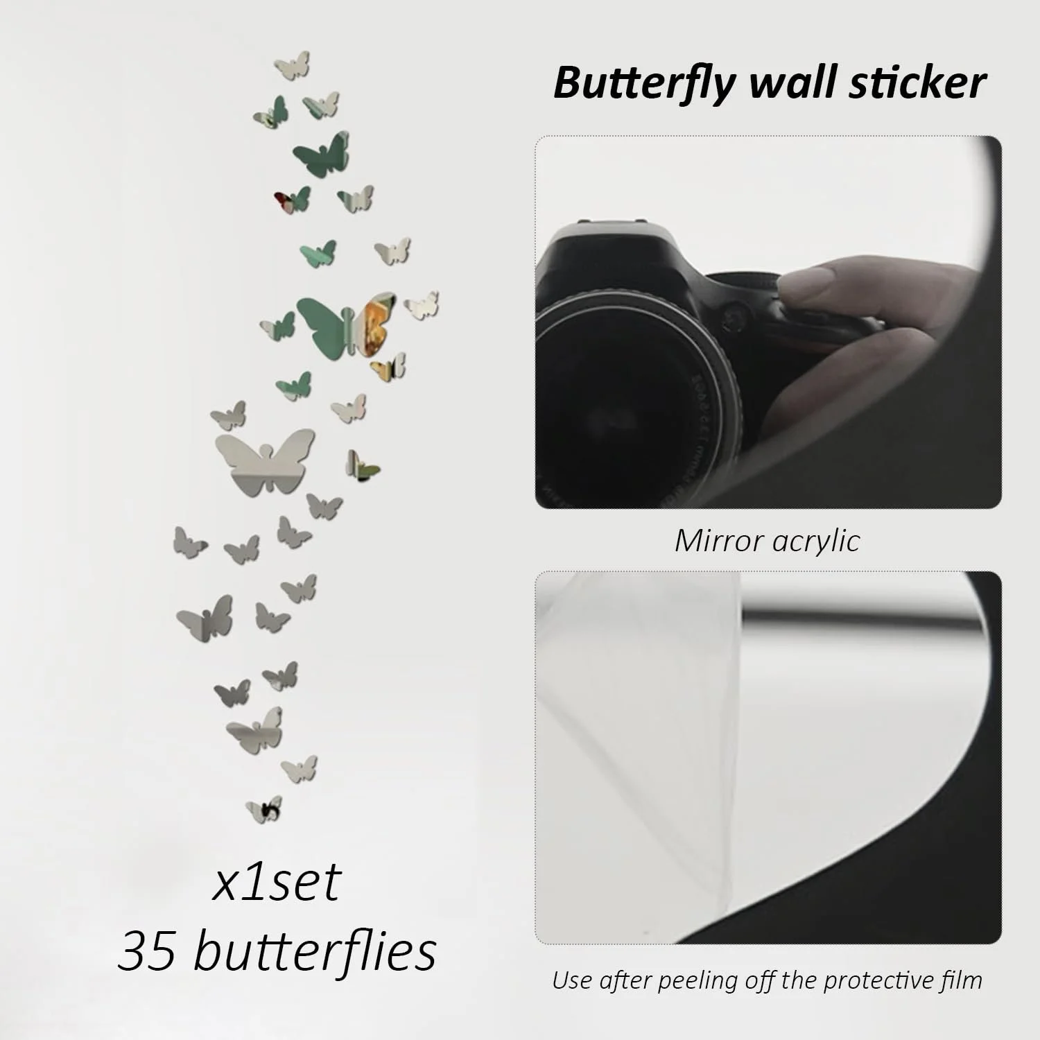 Набір дзеркальних наклейок на стіну Butterfly 35 шт. Акрил 3D, фото №2 Набір дзеркальних наклейок на стіну Butterfly 35 шт. Акрил 3D, фото №2