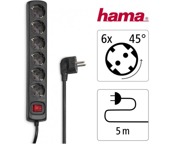 HAMA Фільтр-подовжувач мережевий 6хТип F 3х1.5мм2, 16А 5м чорний, фото №2 HAMA Фільтр-подовжувач мережевий 6хТип F 3х1.5мм2, 16А 5м чорний, фото №2