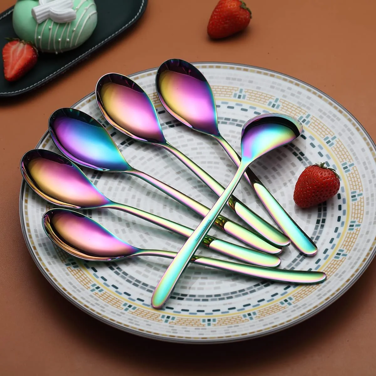 Ложка столова Kyraton Menu Rainbow, набір 6 штук, 8 дюймів, нержавіюча сталь з титановим покриттям, кольору веселки, фото №3