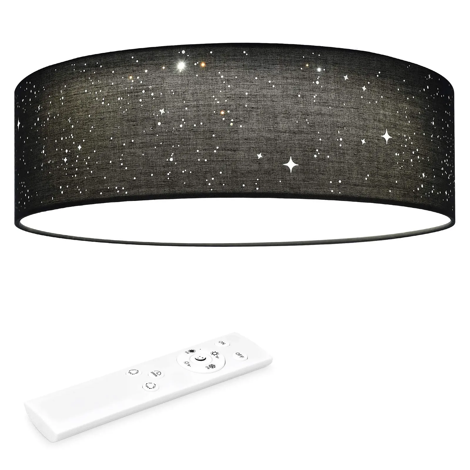 Светильник Navaris LED Круглый Starlight Потолочный Регулируемый Цвет Температуры Пульт Дистанционного Управления Тканевый Белый, фото №1