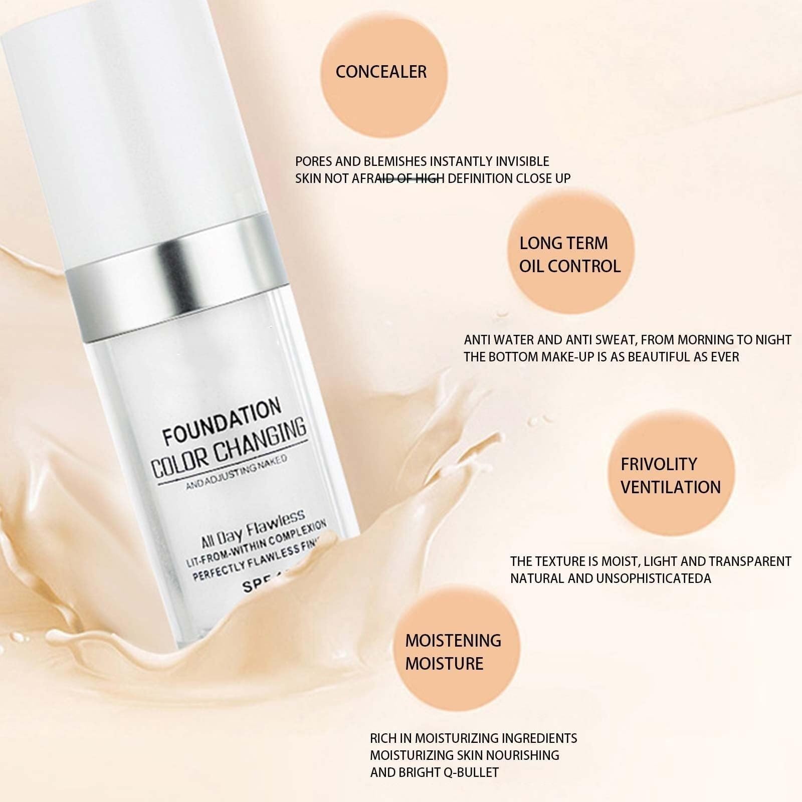 Крем Flawless Colour Changing Foundation Full Coverage Oil Control з SPF 15 Відтінок Nude для зрілої шкіри 30 мл, фото №4