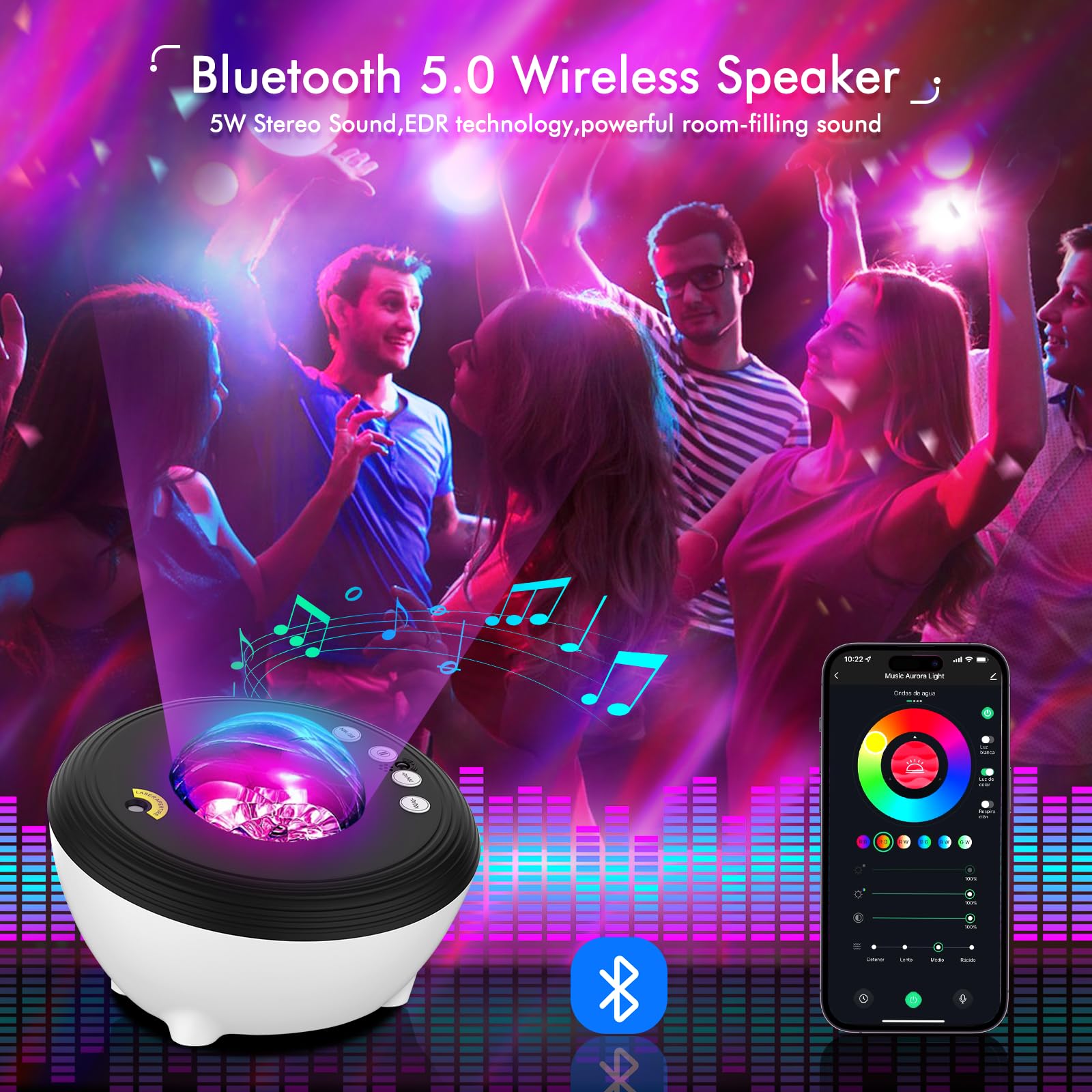 Проектор YunLone Galaxy Starry Sky LED Aurora зі звуковою машиною, динаміком, пультом/додатком/голосовим керуванням, 48 кольорів, фото №4