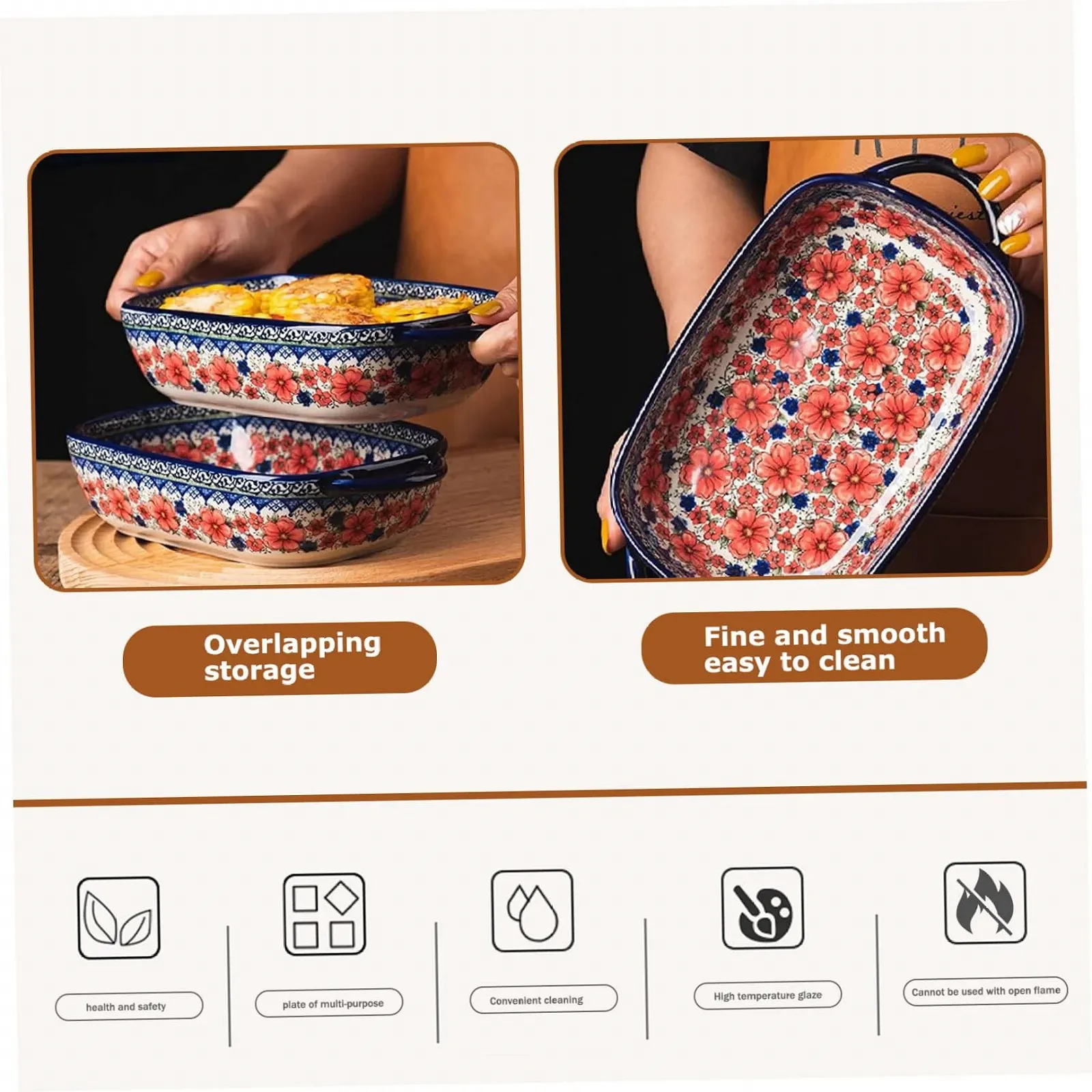 Форма для запікання Керамічна Прямокутна 13 x 7.5 дюймів Глибина 2.8 дюйма 2 л, фото №5