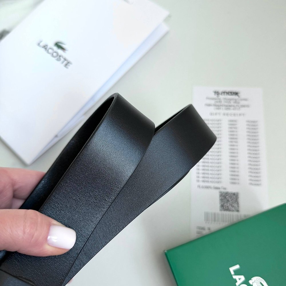 Ремінь чоловічий шкіряний чорний Lacoste, фото №6