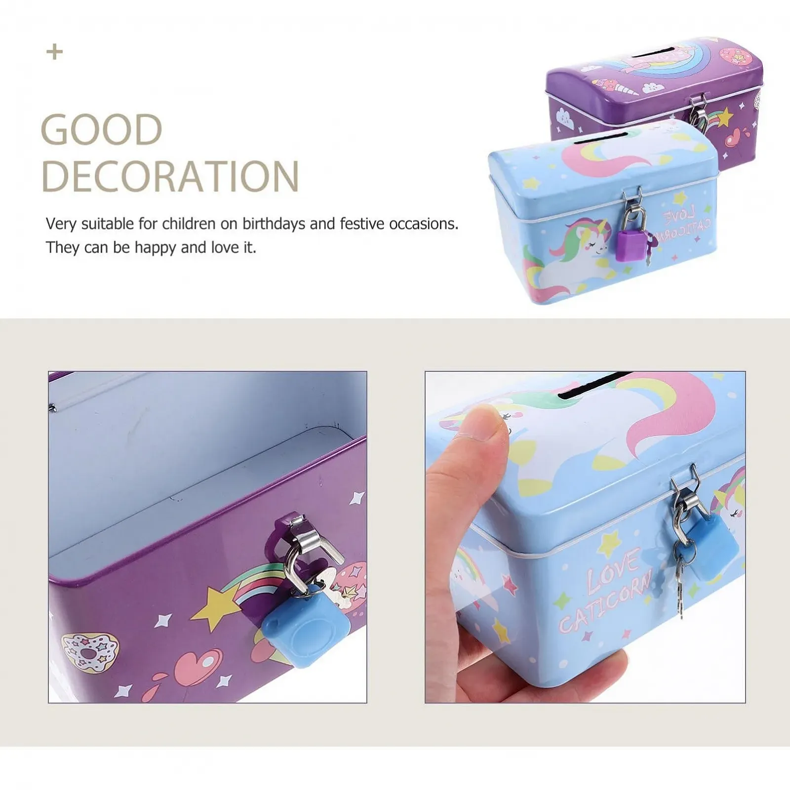 Скарбничка STOBOK Єдиноріг 2 шт. з ключем, фото №8