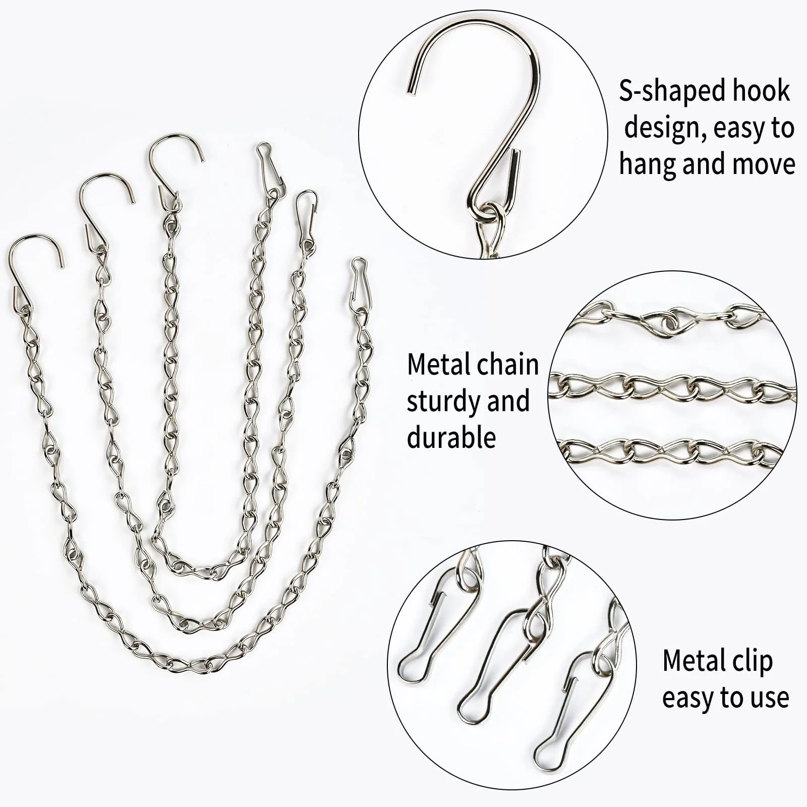 Цепи для подвешивания 4 шт. металлические 50 см с крючками и зажимами Прямая цепь, фото №4