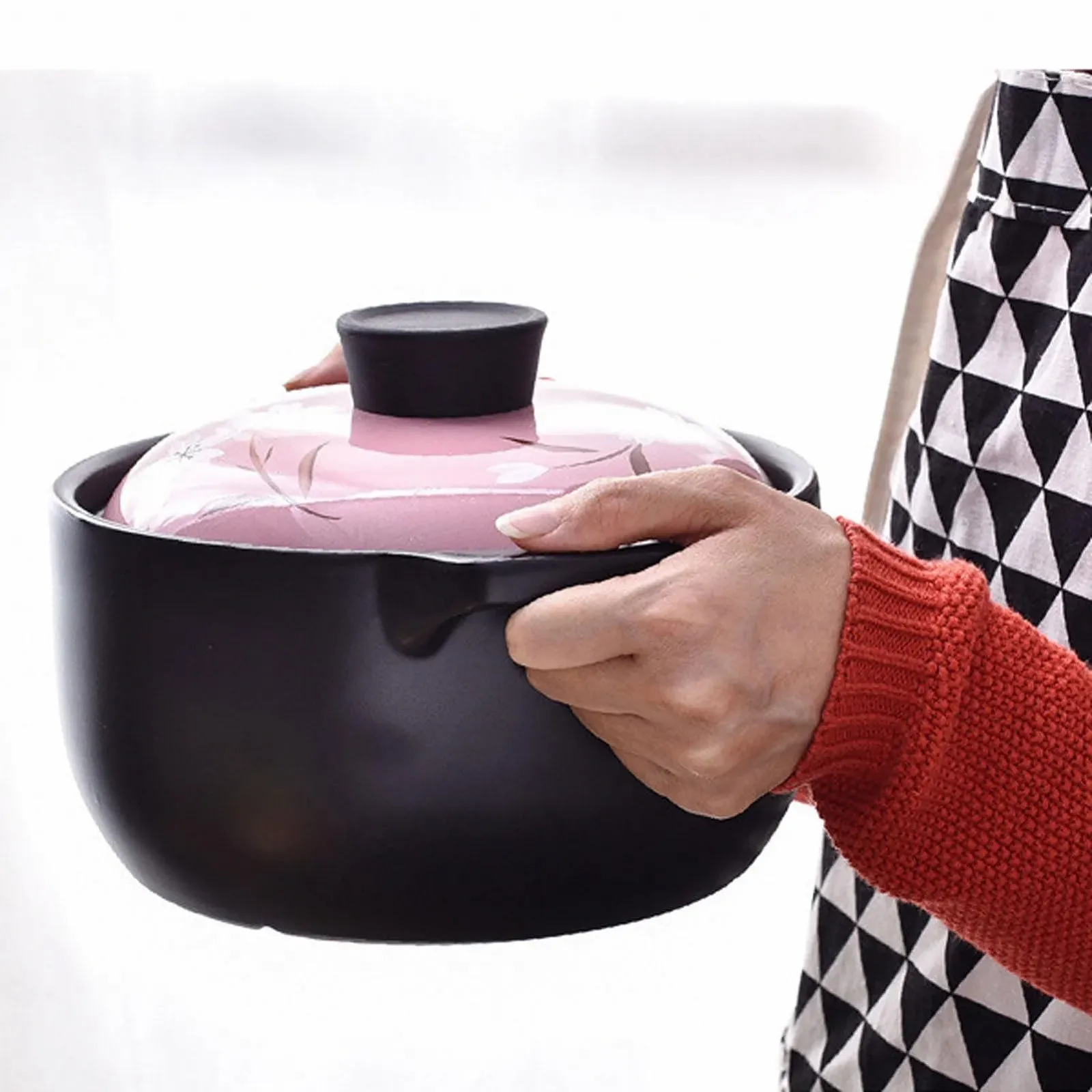 Кастрюля керамическая круглая с крышкой термостойкая многофункциональная для бибимбапа из сподумена, фото №3