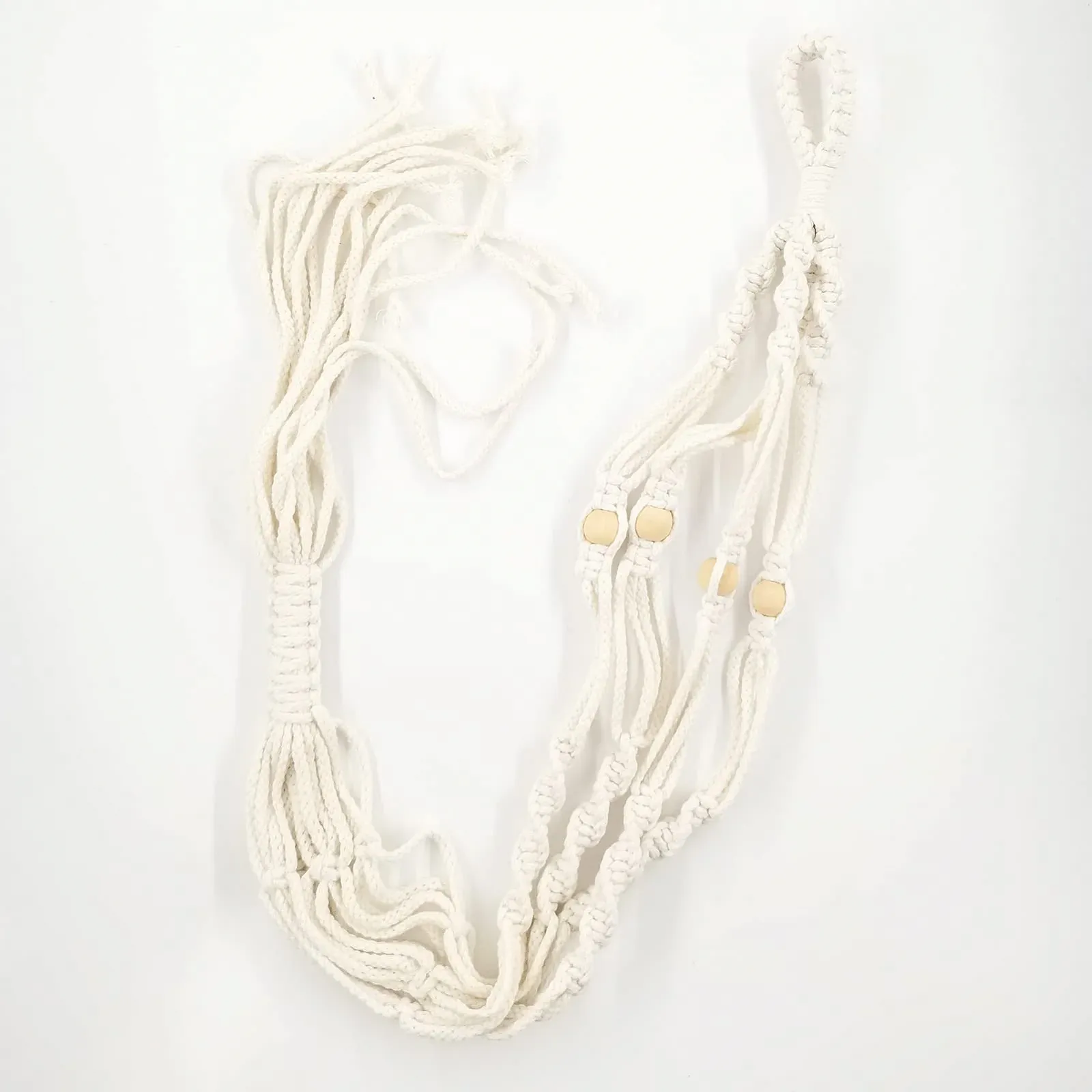 Подвесная корзина макраме Хлопковая веревка с бусинами и кисточками Бежевый 104 см, фото №3