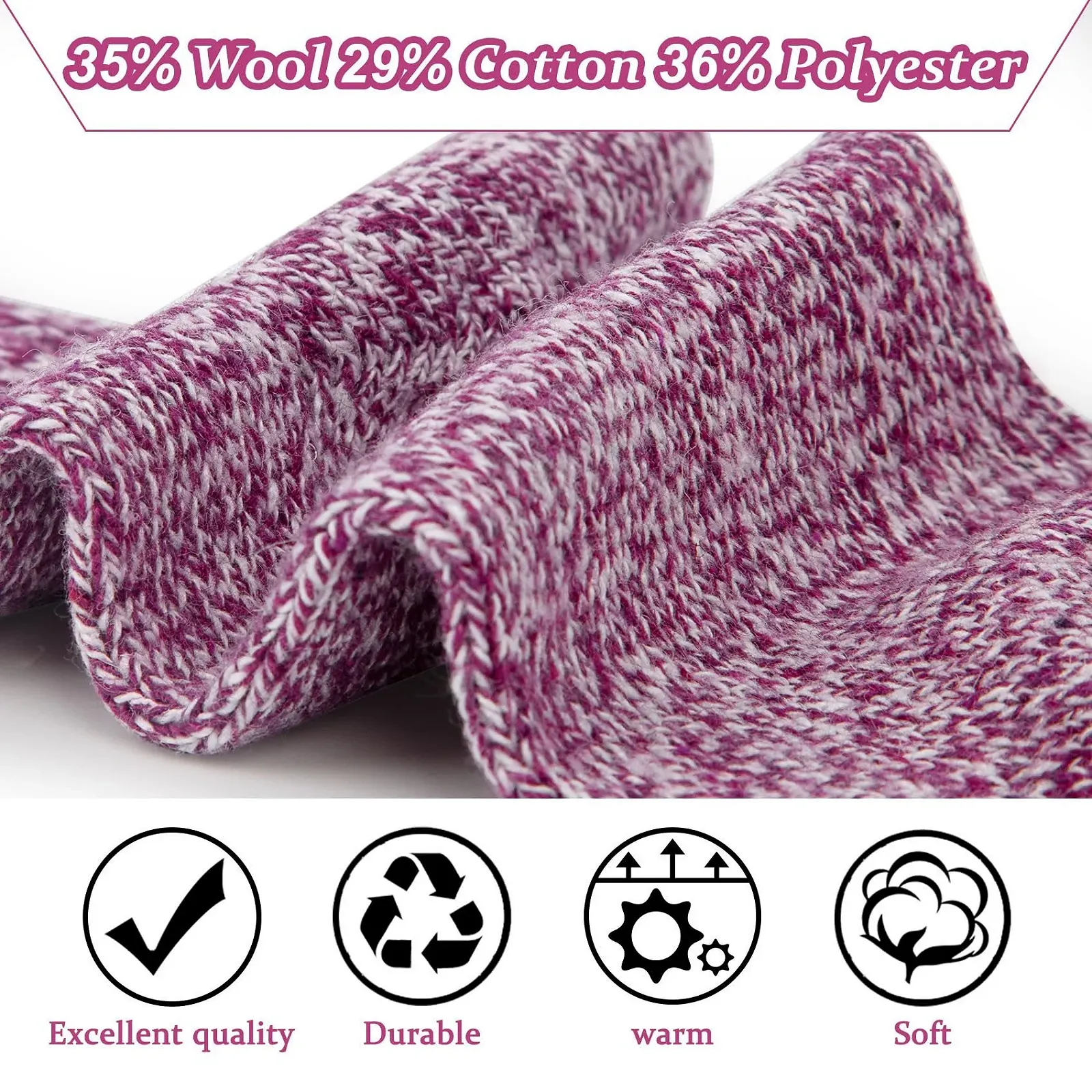 Носки YSense Snug зимние шерстяные женские, 5 пар, мультипак, фото №3 Носки YSense Snug зимние шерстяные женские, 5 пар, мультипак, фото №3