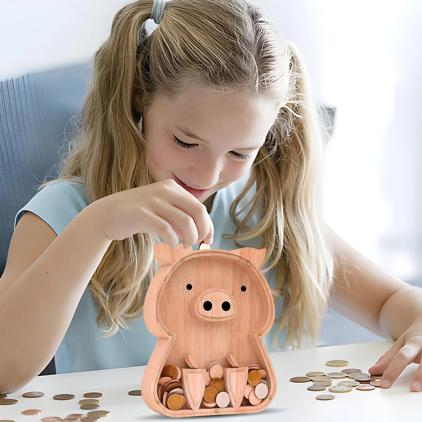 Скарбничка Дерев'яна Маленька свиня Прозора, фото №6