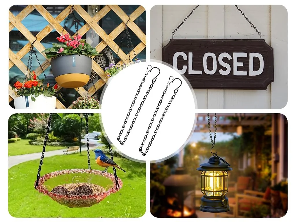 Ланцюжки для підвісних кошиків Набір 12 шт. Металеві з гачками 50 см Чорний, фото №6