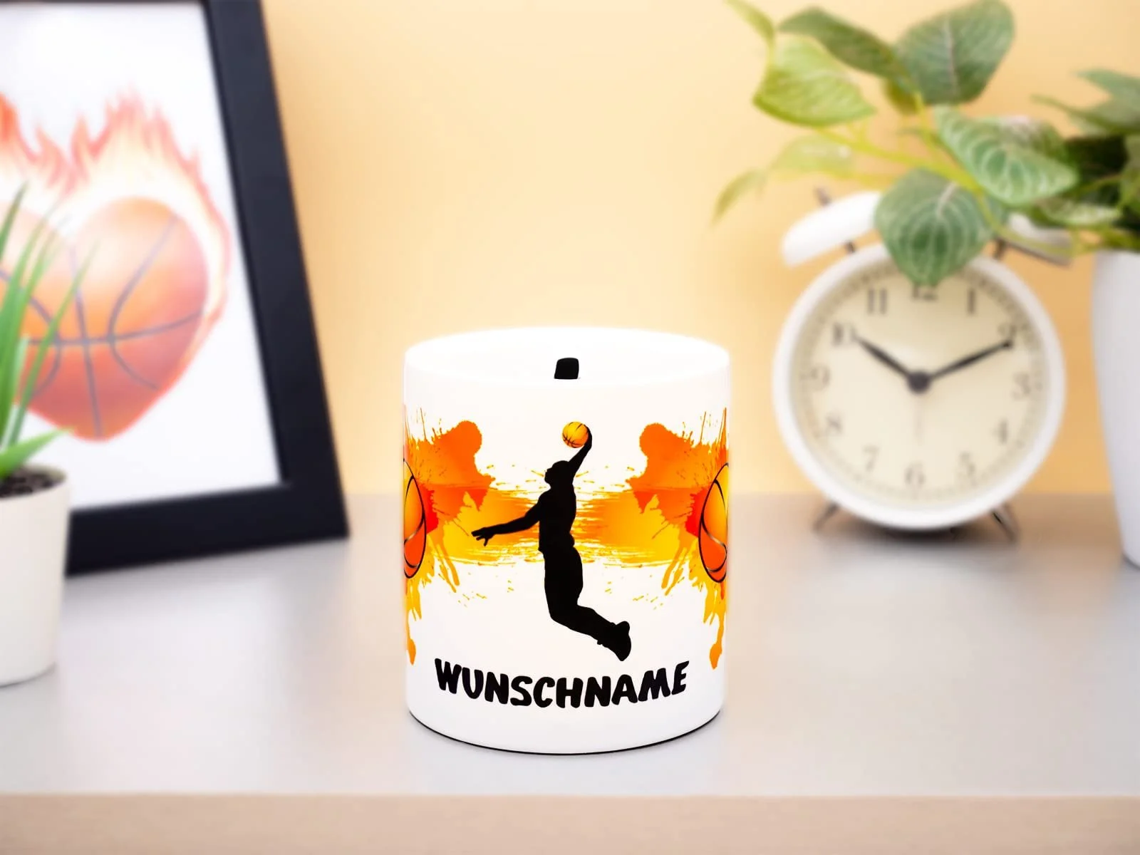 Копилка керамическая баскетбольный мяч персонализированная белая 9.5х8.2 см, фото №3