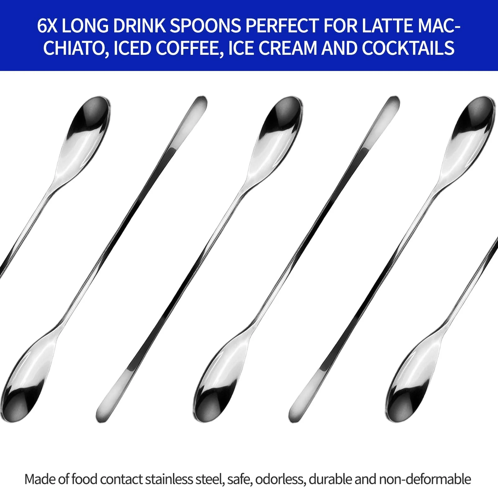 Ложка чайна Набір 6 шт. з нержавіючої сталі, довга, полірована, фото №3