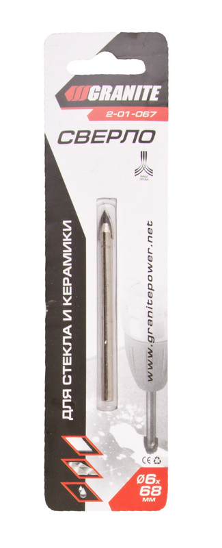 Свердло-піка для скла та плитки GRANITE 6х68 мм 2-01-067, фото №1