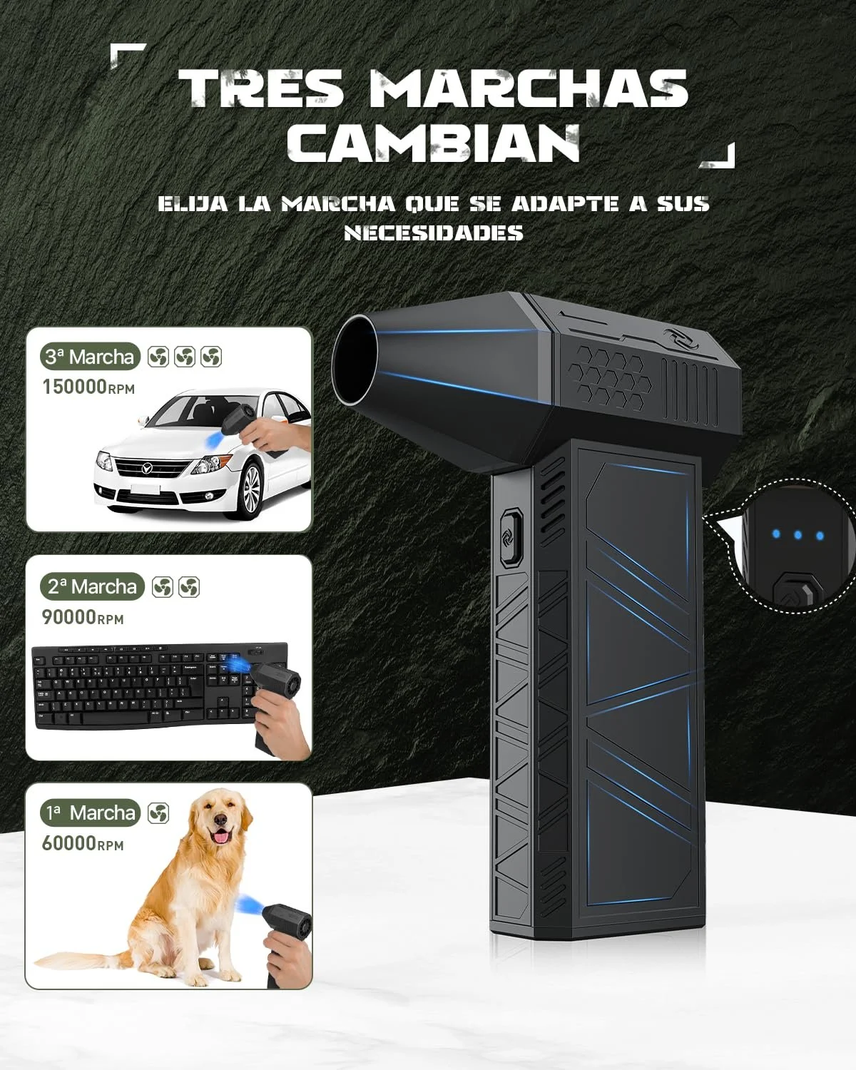 Електричний повітродувка EUKI 3-Speed 150,000 rpm 6000 mAh USB Quick Charge, фото №6 Електричний повітродувка EUKI 3-Speed 150,000 rpm 6000 mAh USB Quick Charge, фото №6