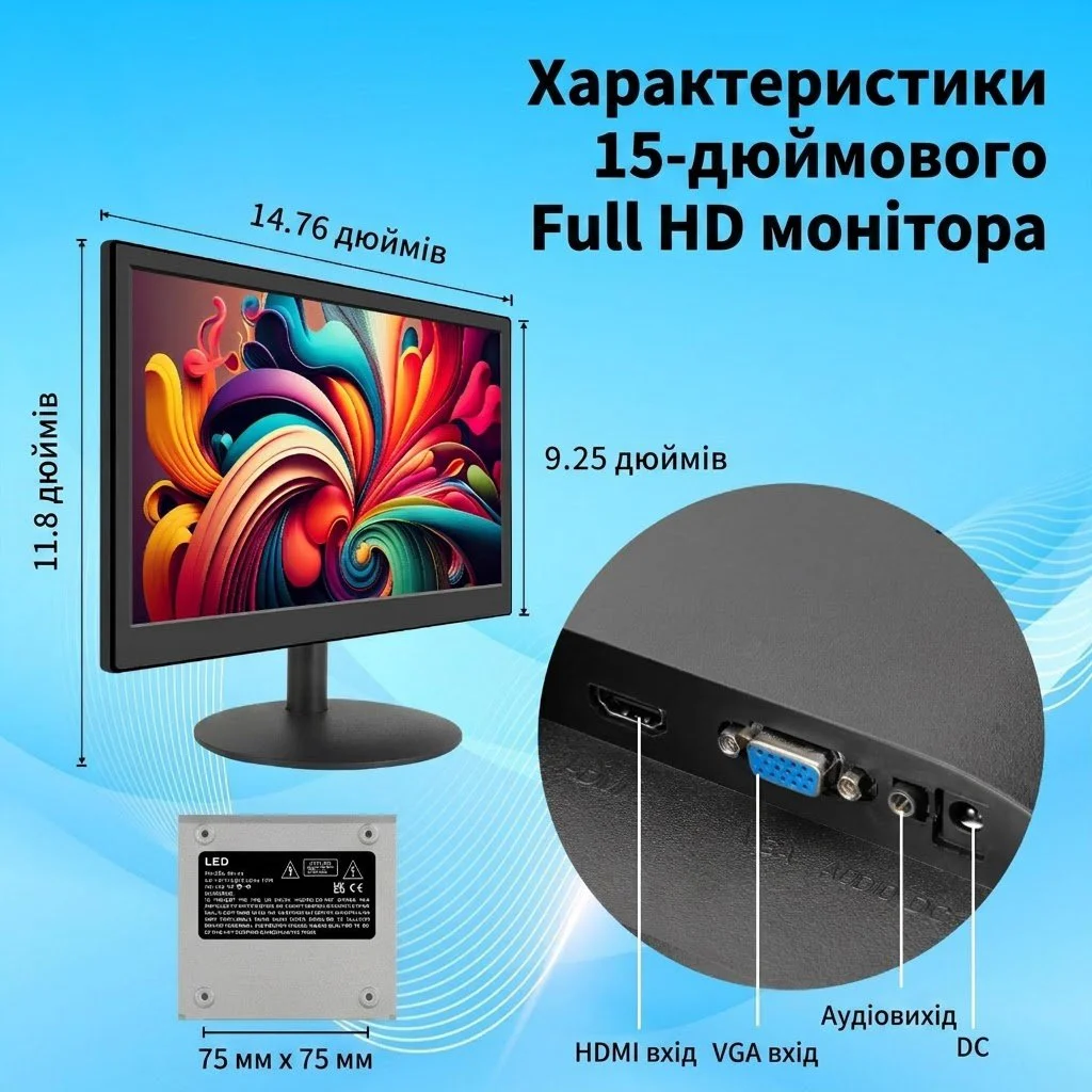 Монитор портативный 15" KCR TP-15 Full HD IPS 75 Гц, фото №5