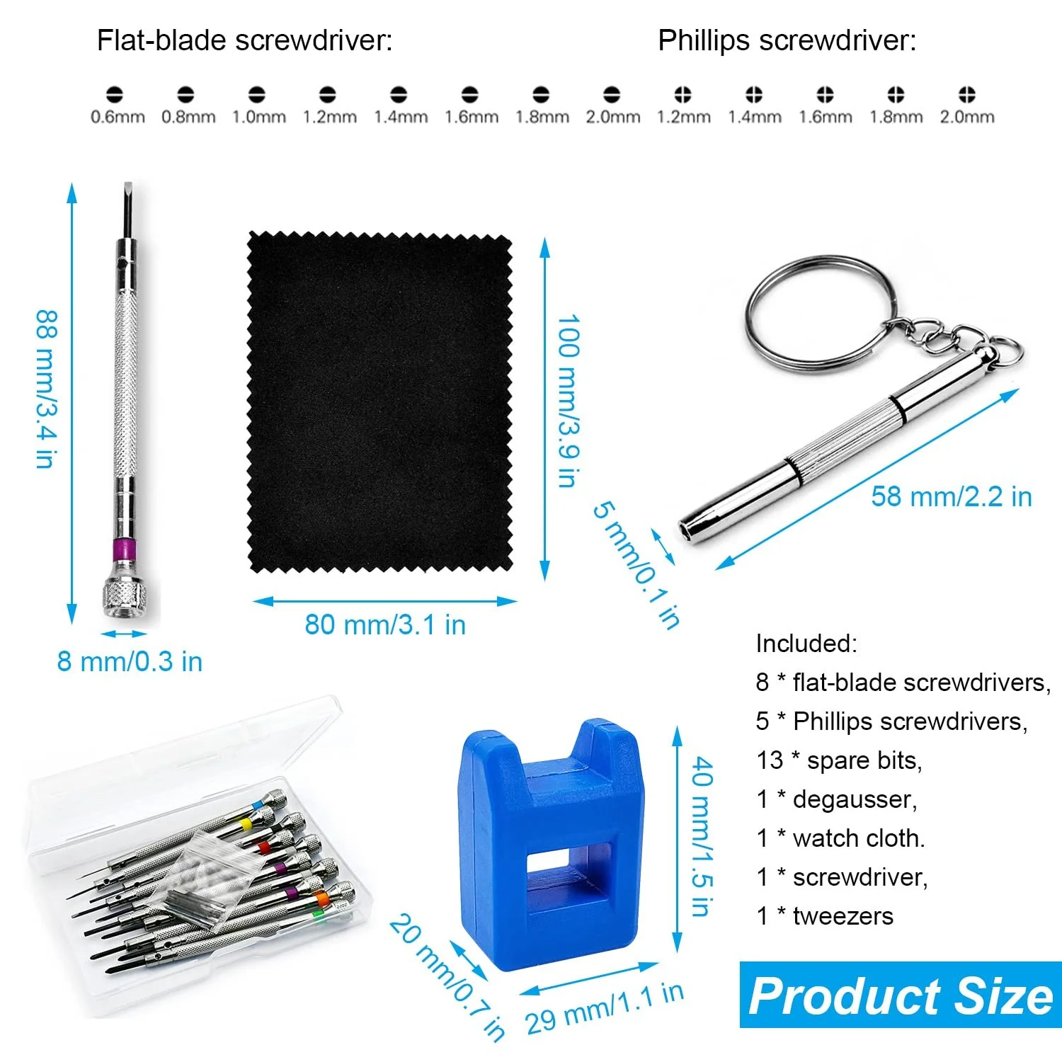 Набір годинникових викруток 13 прецизійний 13 шт. 0.6 мм - 2.0 мм з розмагнічувачем, фото №2