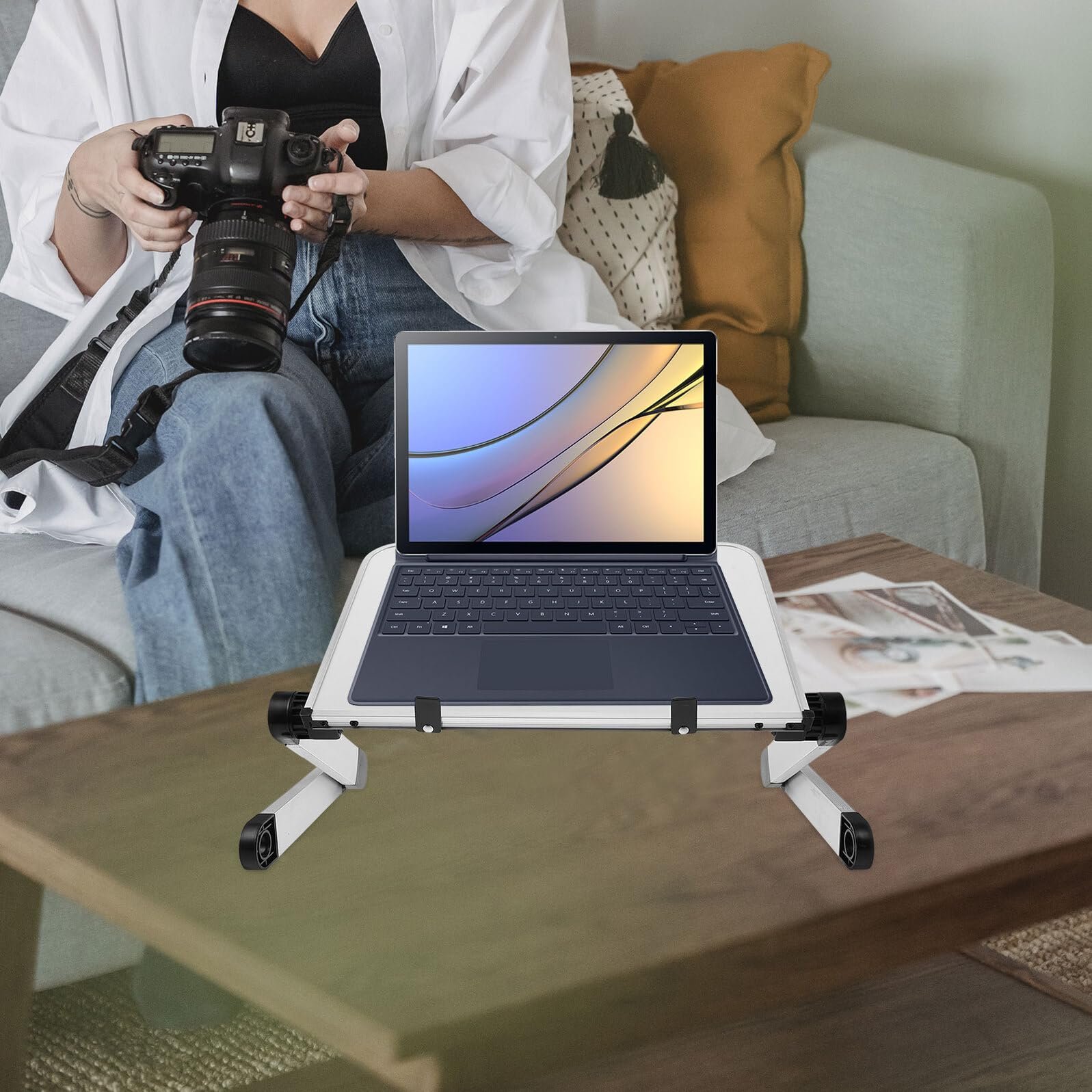 Регулируемая Подставка для Ноутбука Настольная Подставка-Подъемник с Улучшенным Охлаждением Складная Портативная Подставка для Компьютера для Ноутбуков и Планшетов Регулируемая по Высоте для Эргономичной Работы, фото №6