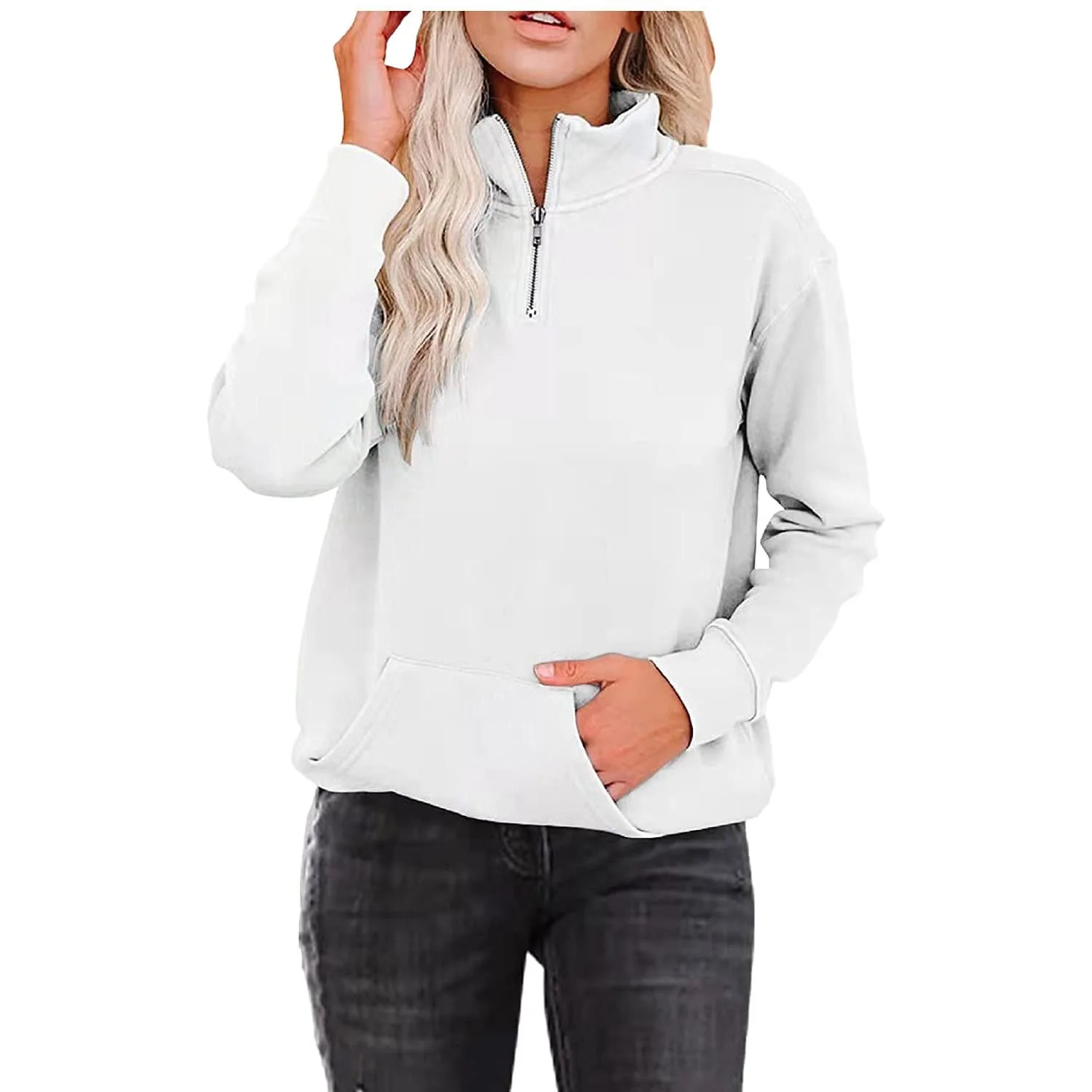 Свитшот Sport Женский Осенний Pullover на Молнии Half Zip, Oversize, без Капюшона, с Карманом, Воротник-стойка, Теплый Свитер, Лонгслив, Толстовки, фото №2