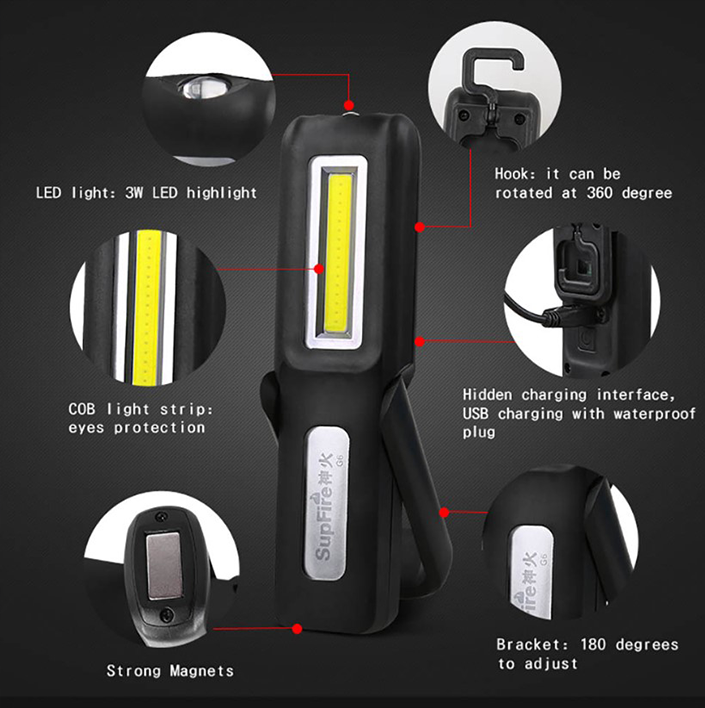 Фонарик багатофункціональний акумулятор на магніті G6 SuperFire 140 Lumen IP43, фото №6